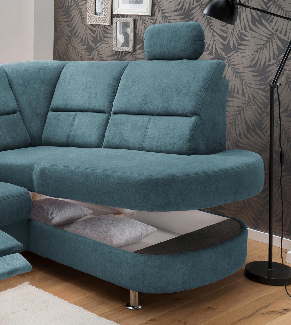 Wohnlandschaft Parole Hellblau Mikrofaser - Chromfarben, KONVENTIONELL, Textil/Metall (231/184cm) - Livetastic