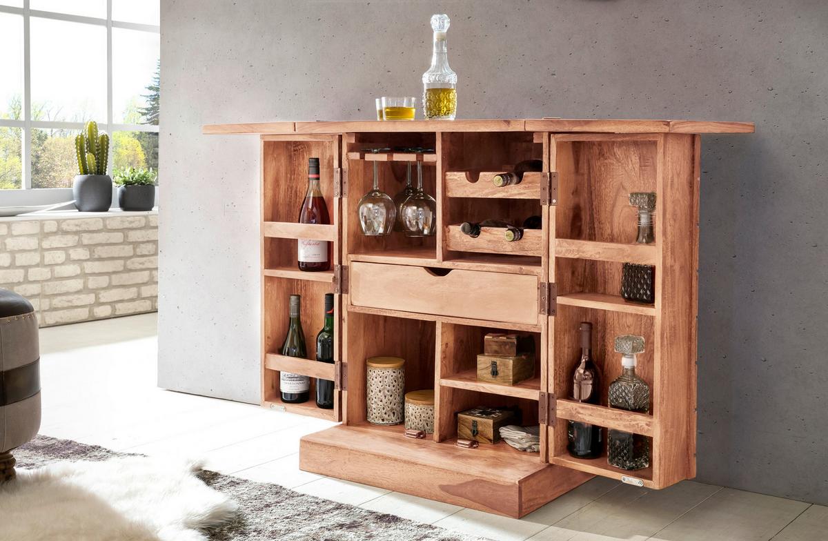 Barschrank ca. 64x91 cm Akazie massiv - Akaziefarben, Design, Holz (65/91/50cm) - MID.YOU