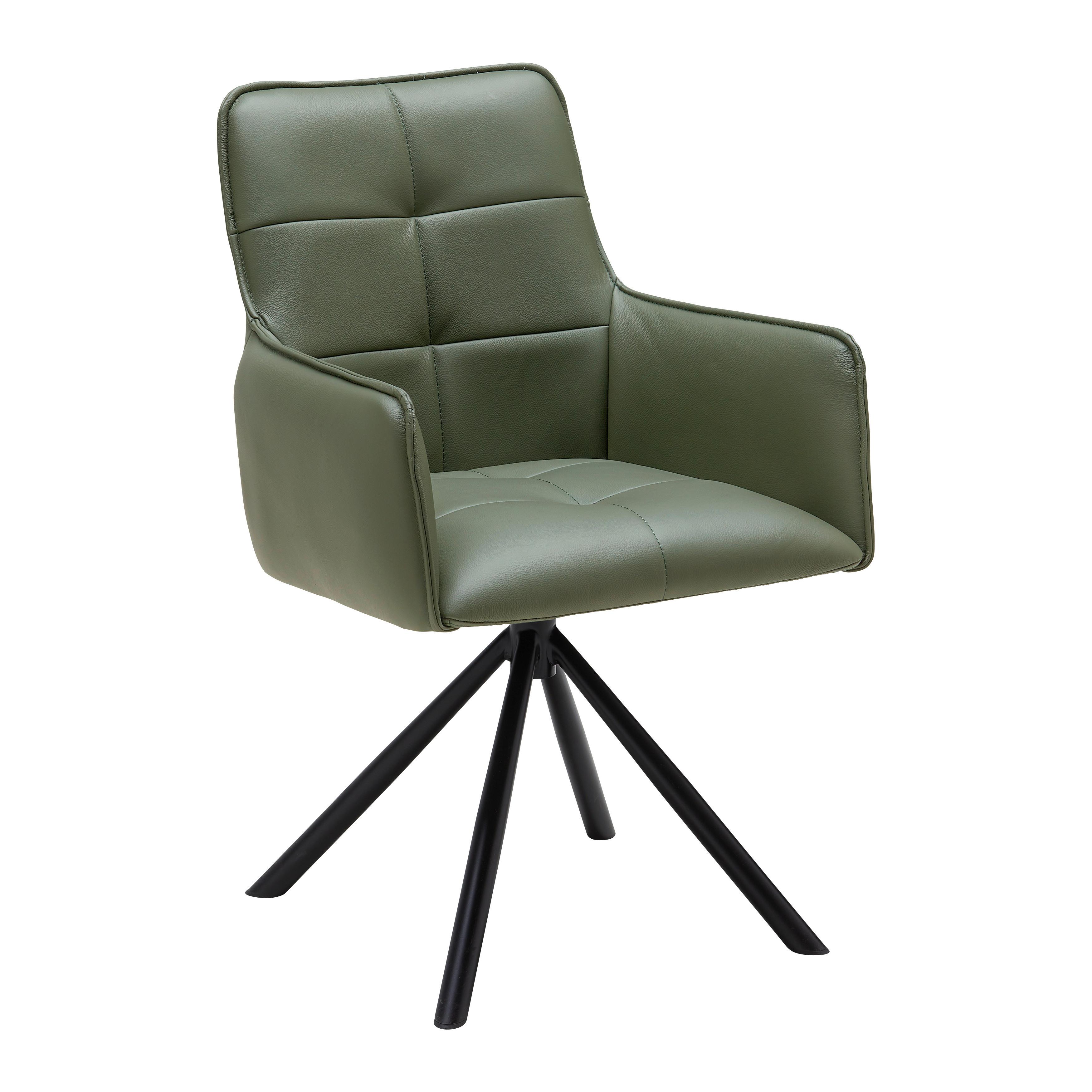 Armlehnstuhl Vincent in Grün - Schwarz/Grün, MODERN, Leder/Metall (58/87/63cm) - Premium Living