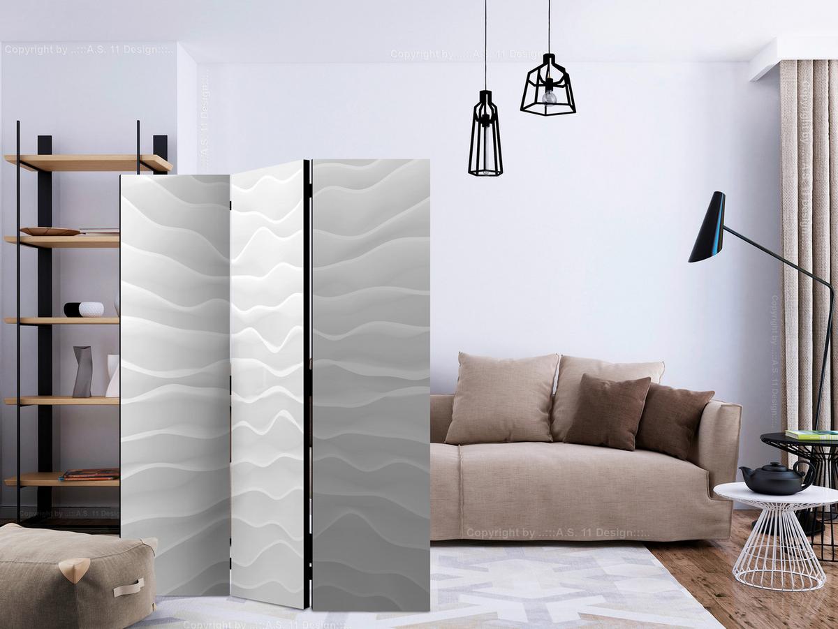Paravan Origami Wall, 3-Delni, Dvostranski - bela/svetlo siva, Basics, tekstil/les (135/172/3cm) - artgeist