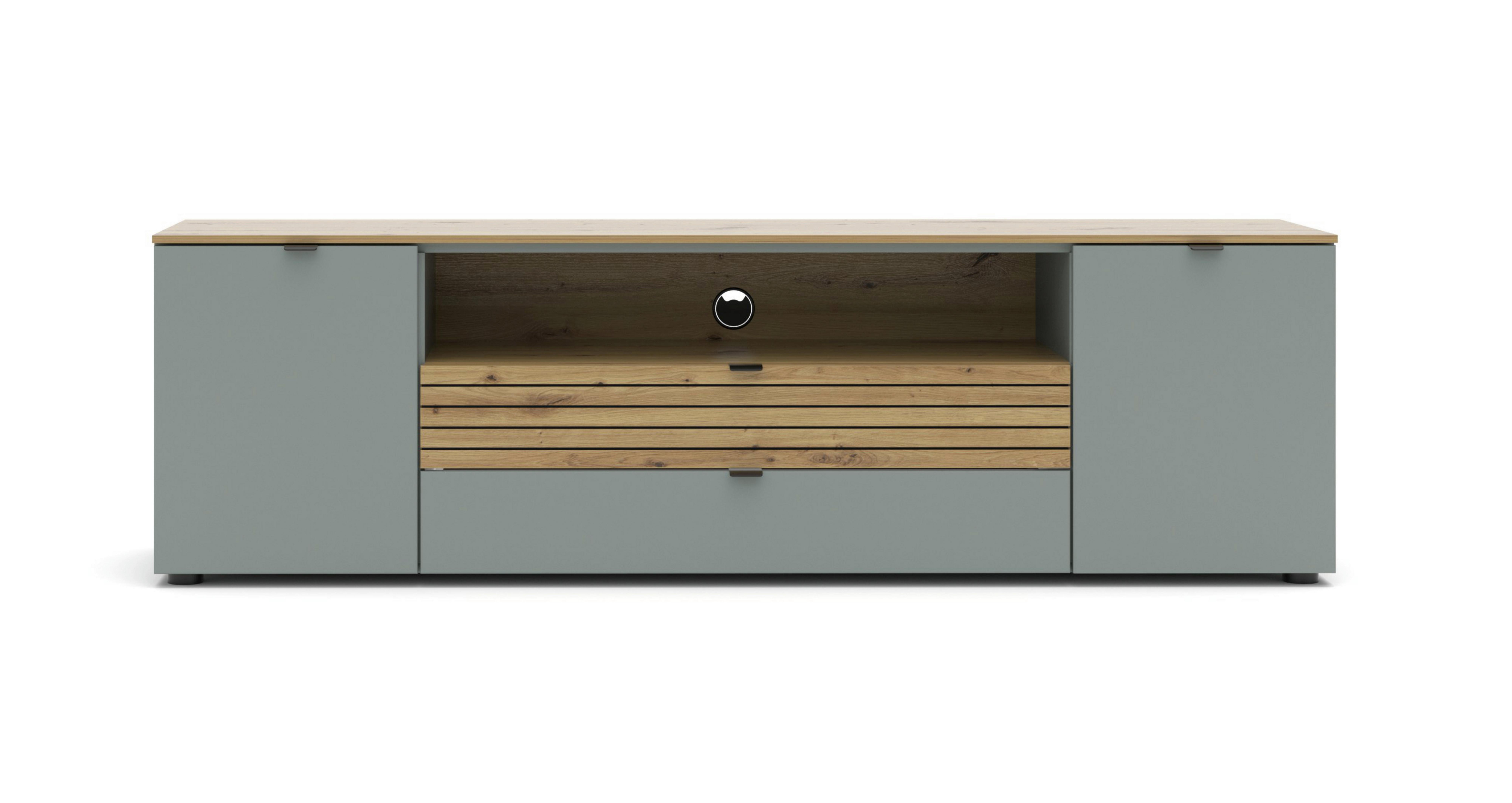 Lowboard Bahia-M Grün/Eiche Artisan - Schwarz/Eiche Artisan, MODERN, Holzwerkstoff/Metall (180/54/41cm) - Mömax