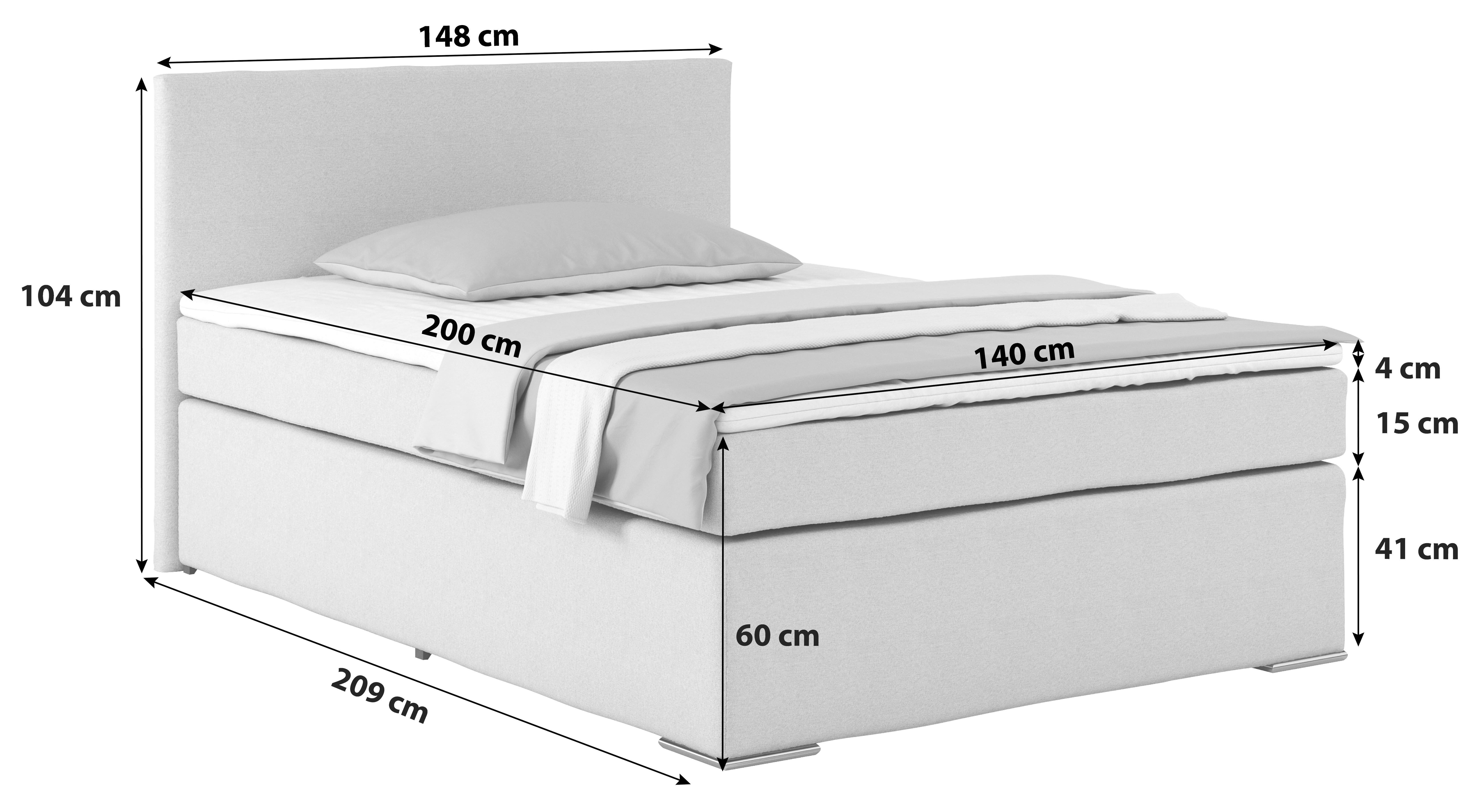 Boxspring Krevet Nero - siva/boje kroma, Konvencionalno, tekstil/metal (140/200cm) - Best Price