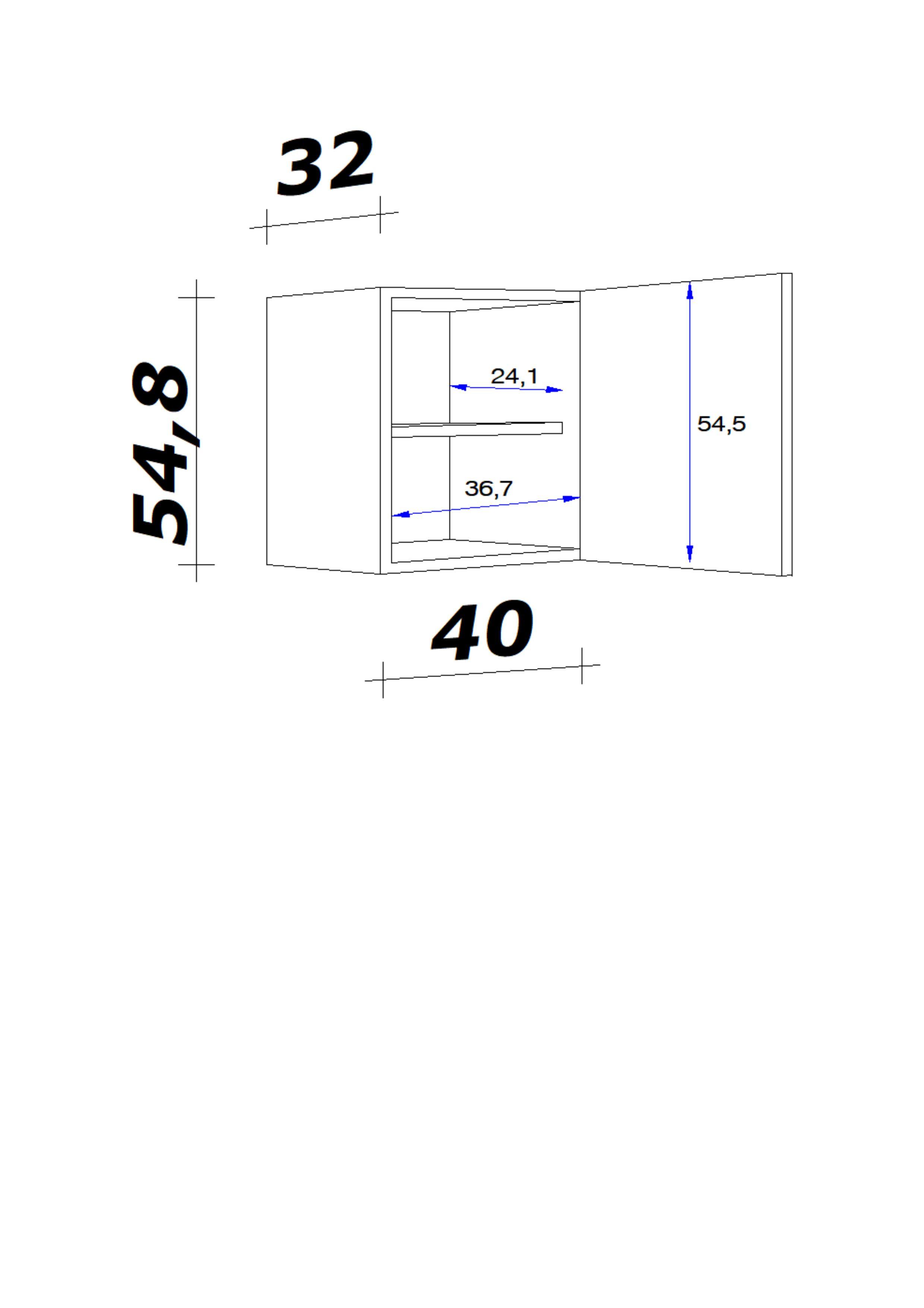 Küchenoberschrank Weiß Hochglanz/Eiche - Edelstahlfarben/Weiß Hochglanz, MODERN, Holzwerkstoff/Metall (40/54,8/32cm) - FlexWell