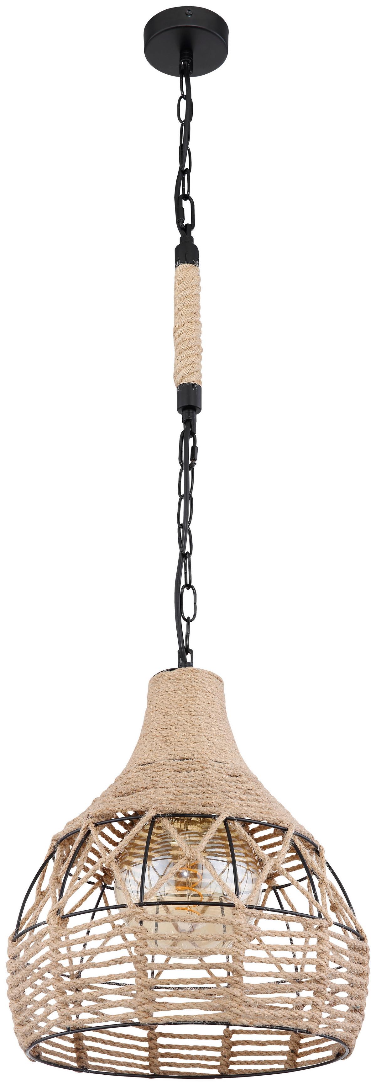 Viseča Svetilka Halia - črna/rjava, Basics, kovina/naravni materiali (30/135cm) - Globo