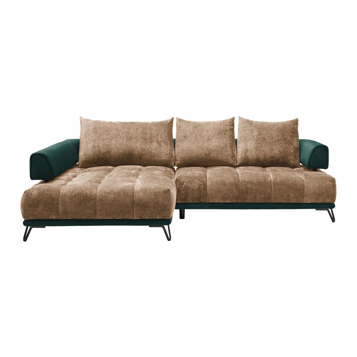 Ecksofa Morgan Dunkelgrün/Cappuccino - Dunkelgrün/Schwarz, MODERN, Textil/Metall (184/67-87/262cm) - Mömax