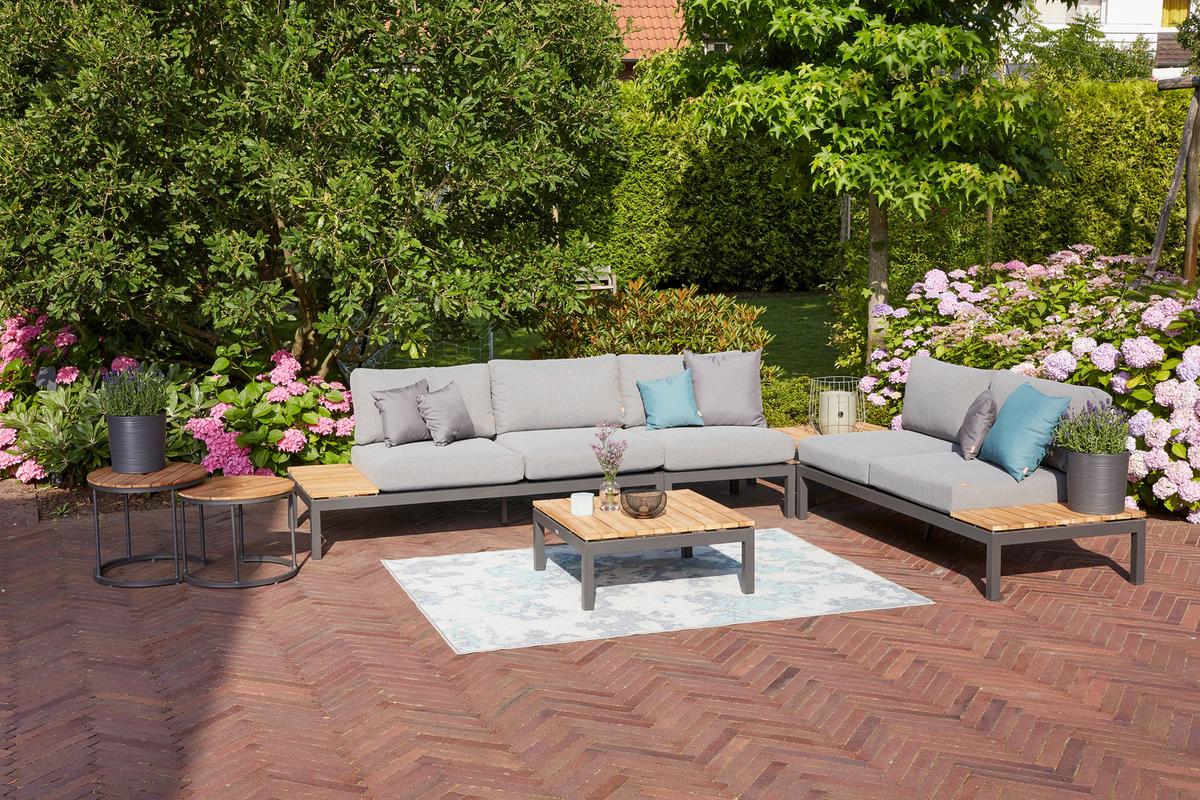 Loungetisch Alvida Teakholz /Schwarz B: ca. 73,5 cm - Anthrazit/Teakfarben, MODERN, Holz/Metall (73,5/73,5/31,5cm) - Siena Garden