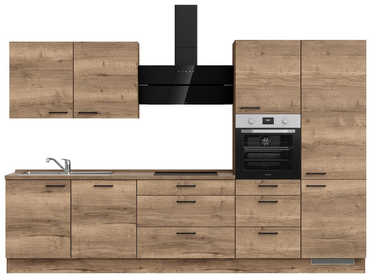 Küchenblock Structura High m. Geräten Eiche dunkel - Eiche dunkel/Schwarz, MODERN, Holzwerkstoff/Metall (330cm) - Nobilia