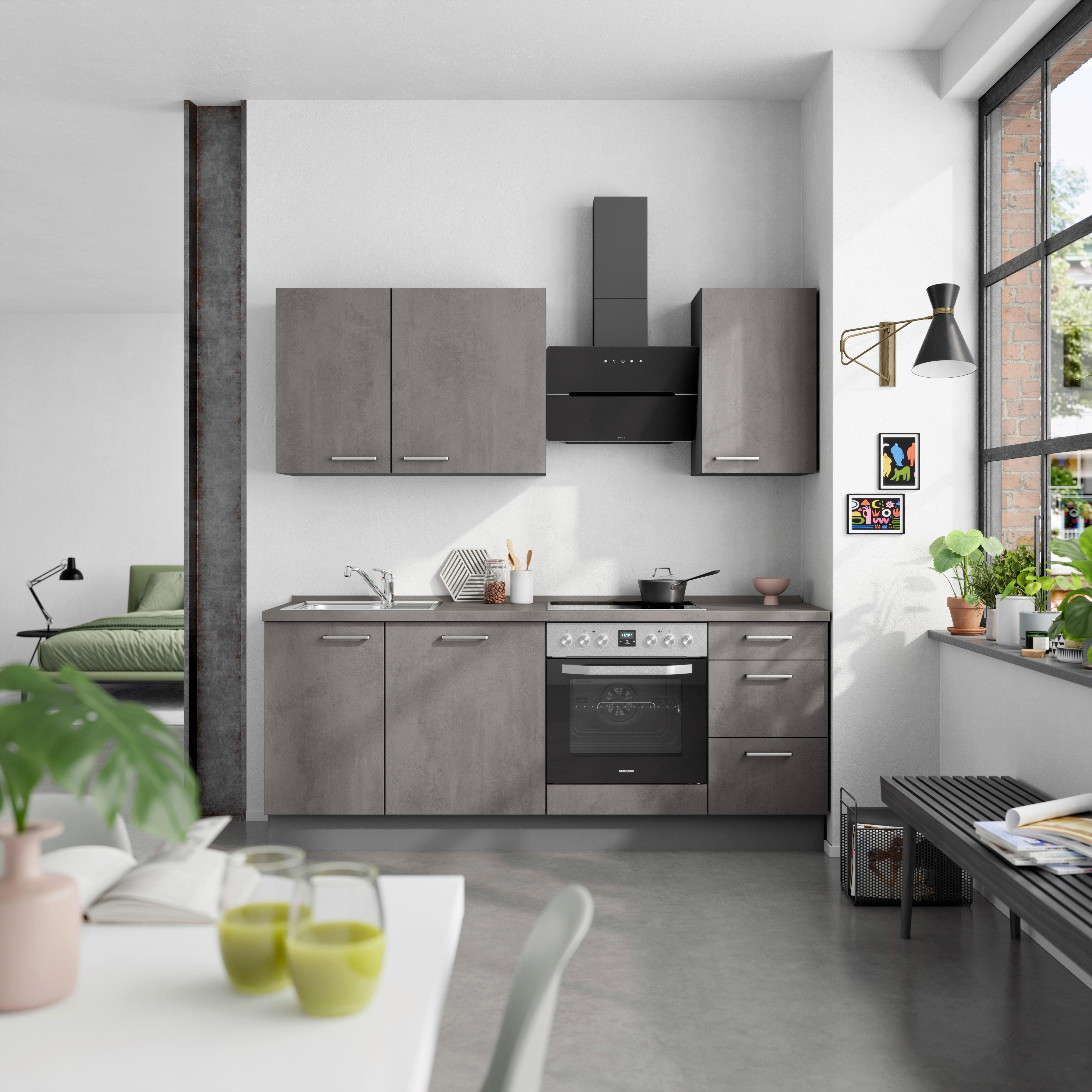 Küchenblock Riva High m. Geräten Schieferfarben - Schieferfarben/Edelstahlfarben, MODERN, Holzwerkstoff/Metall (210cm) - Nobilia