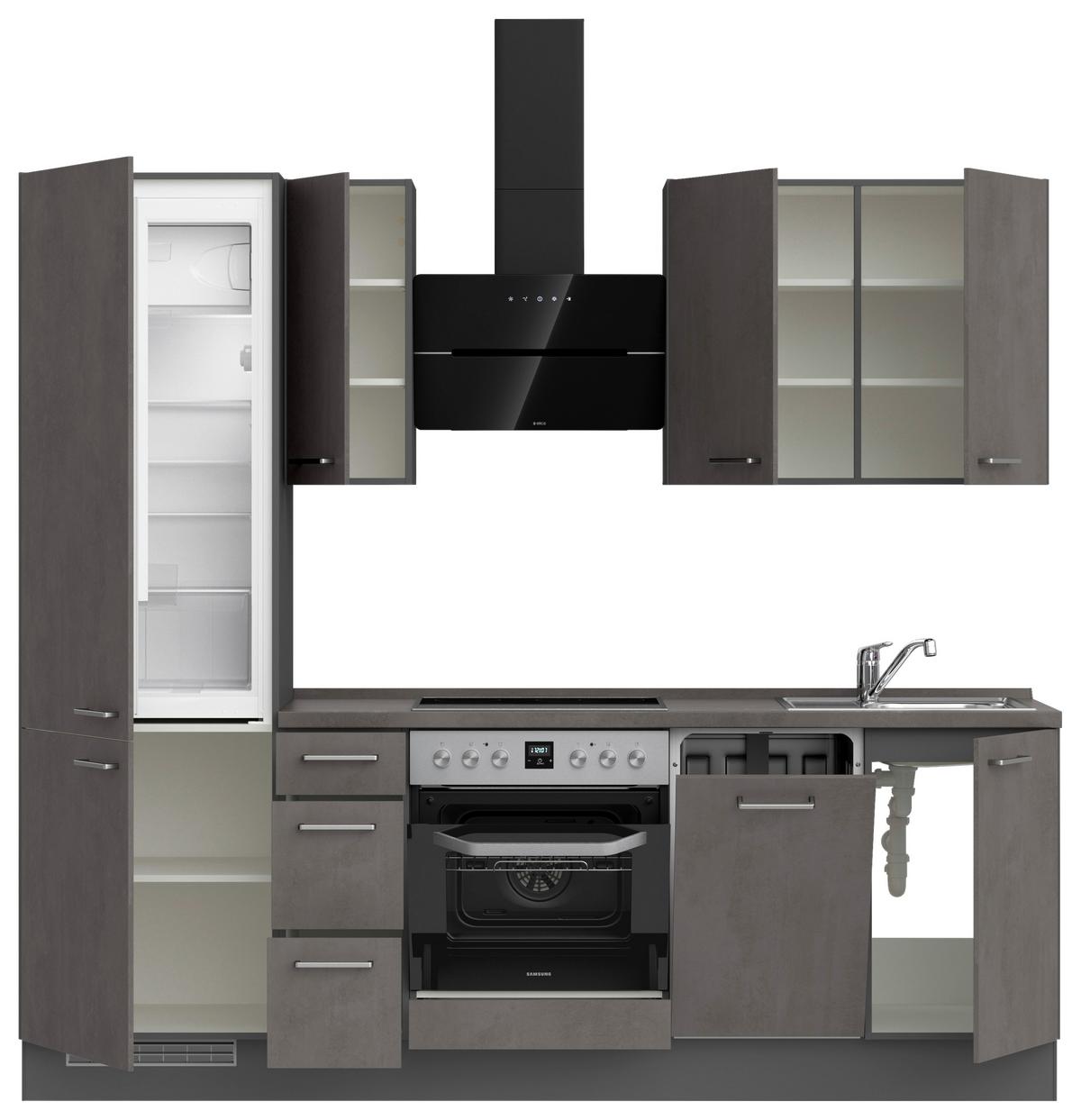 Küchenblock Riva High m. Geräten Schieferfarben - Schieferfarben/Edelstahlfarben, MODERN, Holzwerkstoff/Metall (240cm) - Nobilia