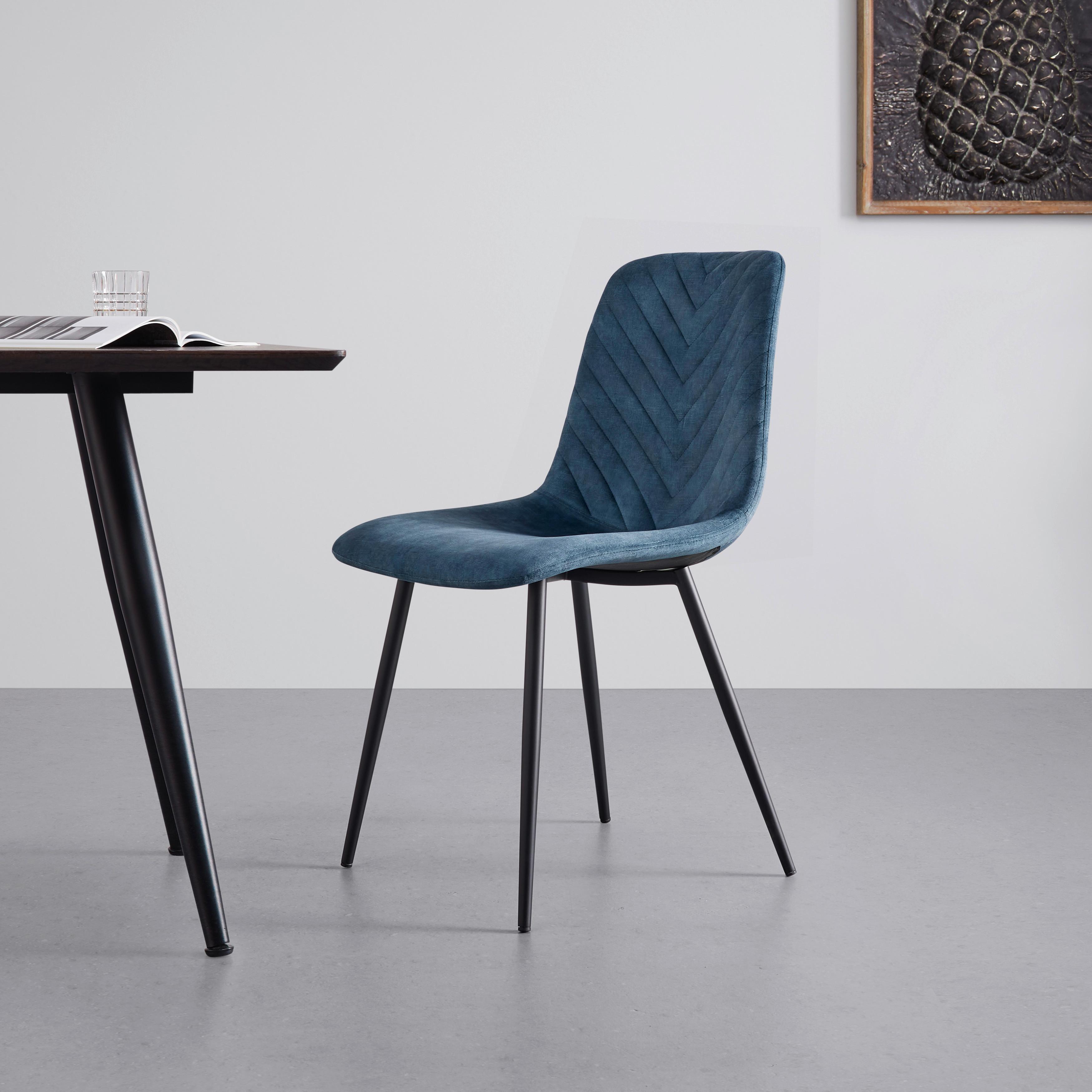 Stuhl "Mona", Samtbezug, blau, gepolstert - Blau/Schwarz, MODERN, Holz/Textil (46/85/56cm) - Bessagi Home
