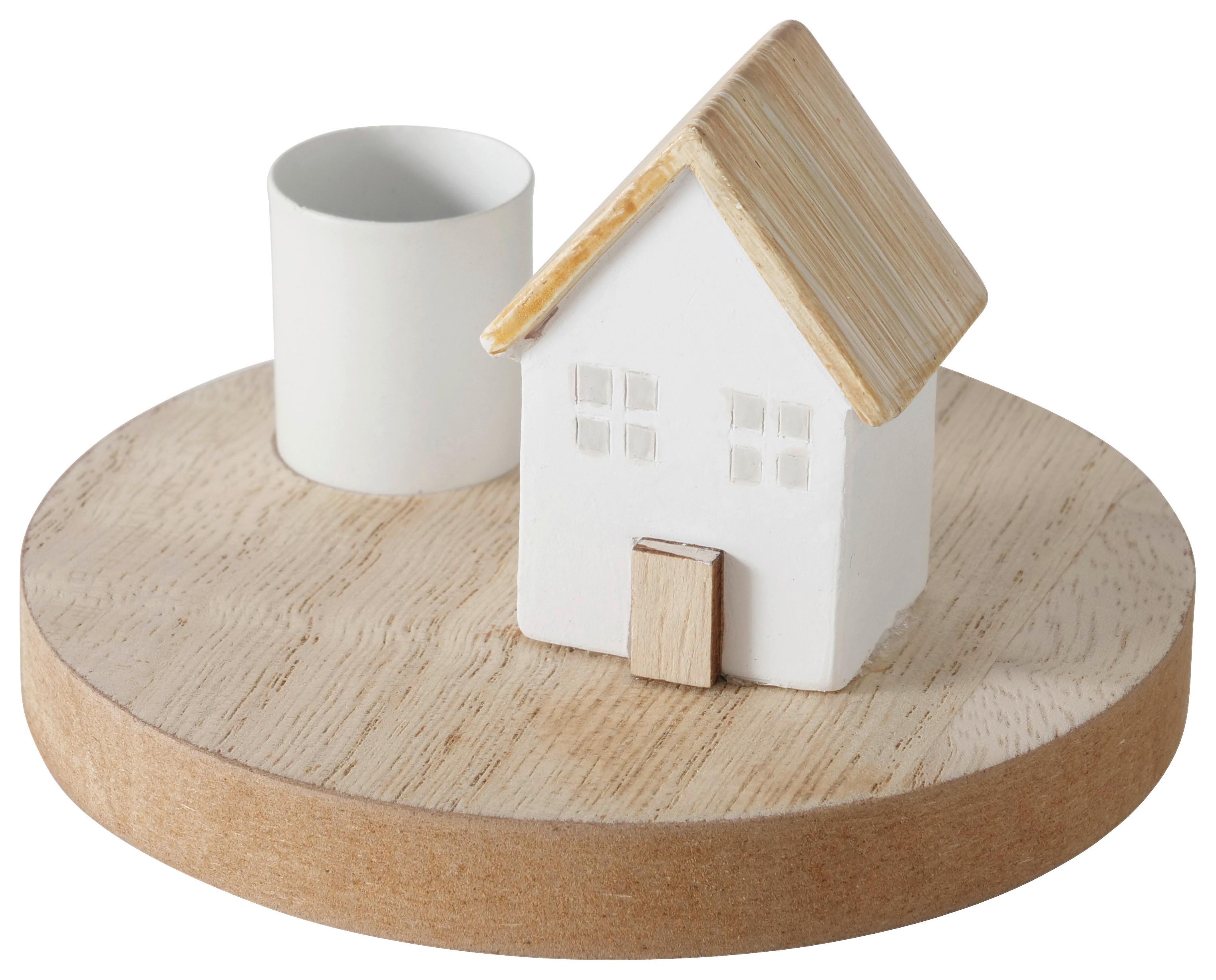 Kerzenteller Domicil I Naturfarben/Weiß - Naturfarben/Weiß, KONVENTIONELL, Holz/Kunststoff (10/6,5cm) - Modern Living