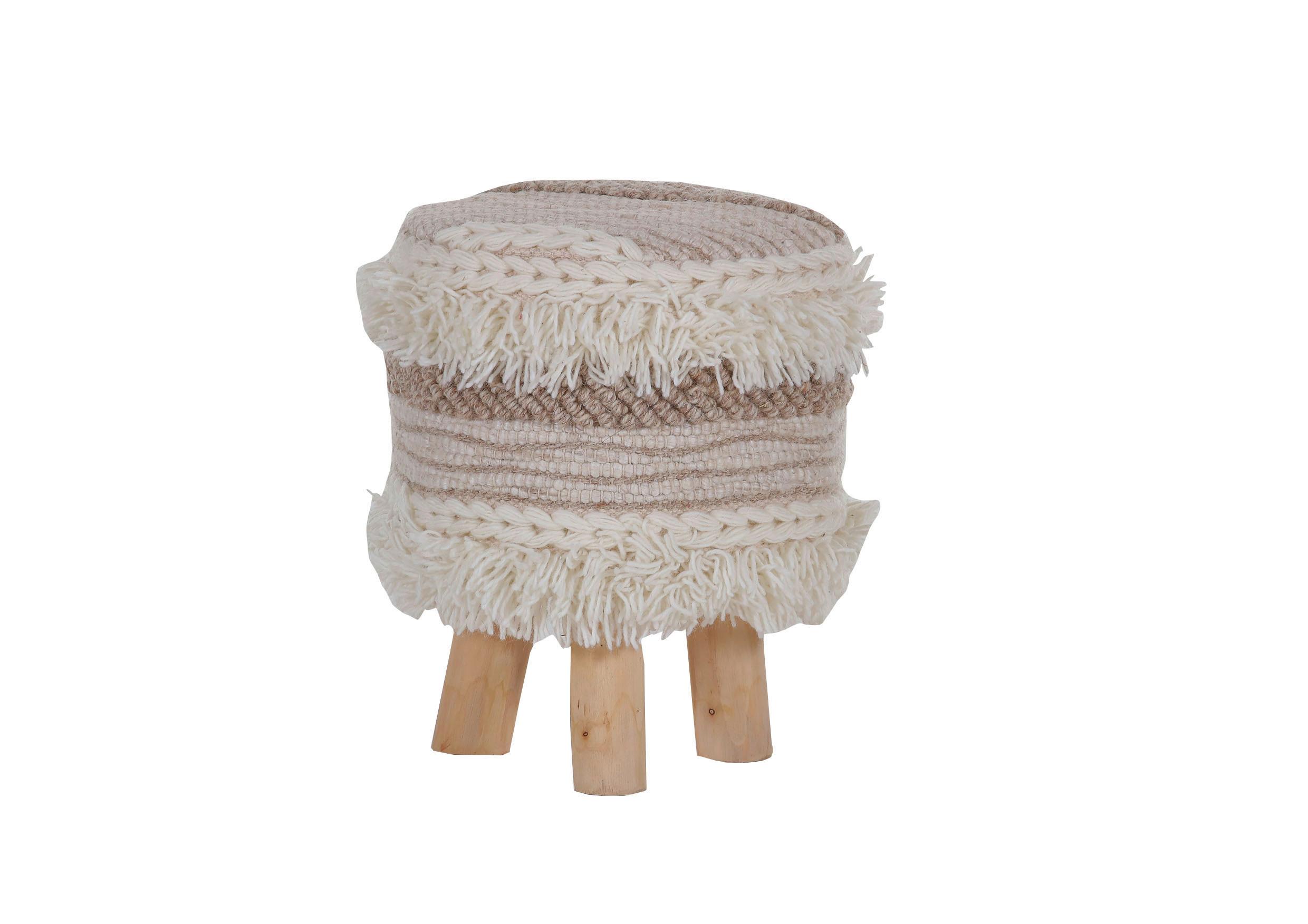 HOKER PUFFY - beżowy/kolor naturalny, Basics, tkanina/drewno (30/42cm) - Livetastic