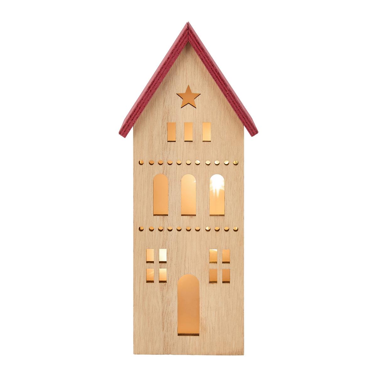 Dekohaus Naturfarben/rot - Rot/Naturfarben, Konventionell, Holzwerkstoff (10,5/25/6cm) - Mömax
