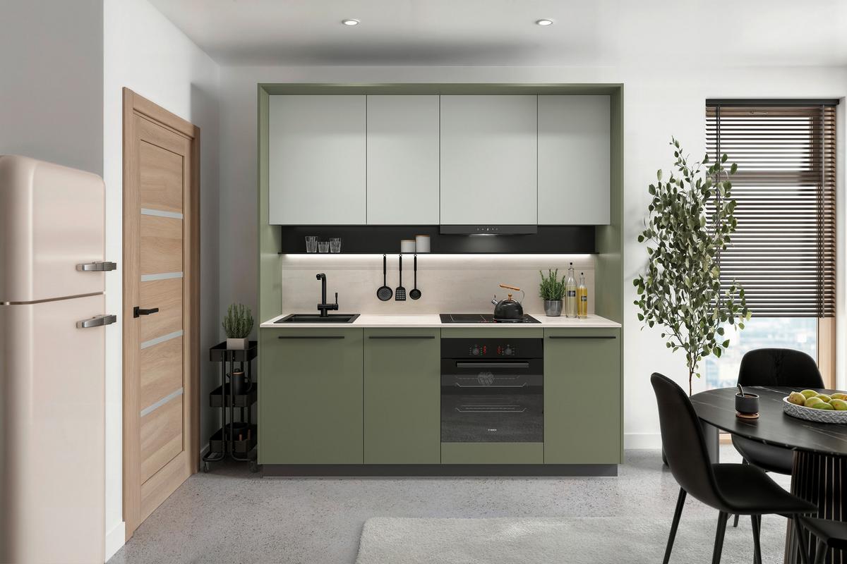 Küchenblock Milino o. Geräte Dunkelgrün - Dunkelgrün/Graphitfarben, Basics, Holzwerkstoff/Kunststoff (210cm) - Visiona
