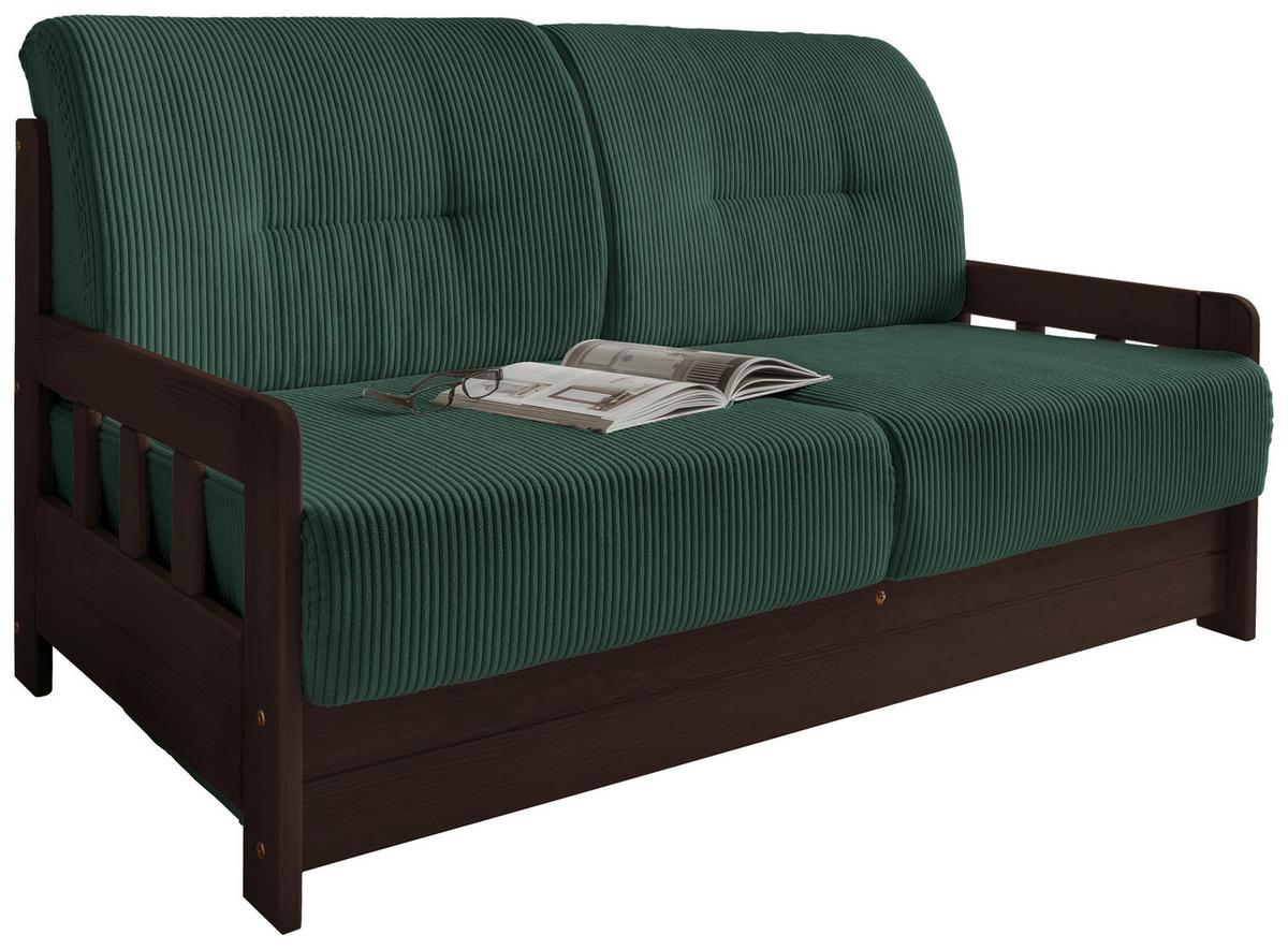 Schlafsofa Camino Holzkorpus Nussbaum/Dunkelgrün - Dunkelgrün/Nussbaumfarben, MODERN, Holz/Textil (154/88/90cm) - Livetastic