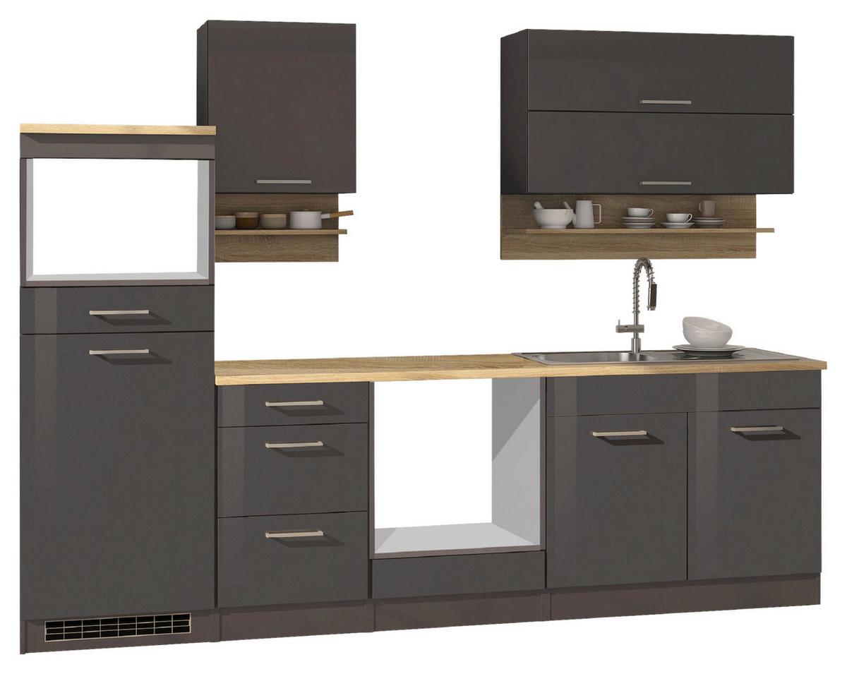 Küchenleerblock Mailand o. Geräte Graphitfarben - Silberfarben/Graphitfarben, MODERN, Glas/Holzwerkstoff (270cm) - Held