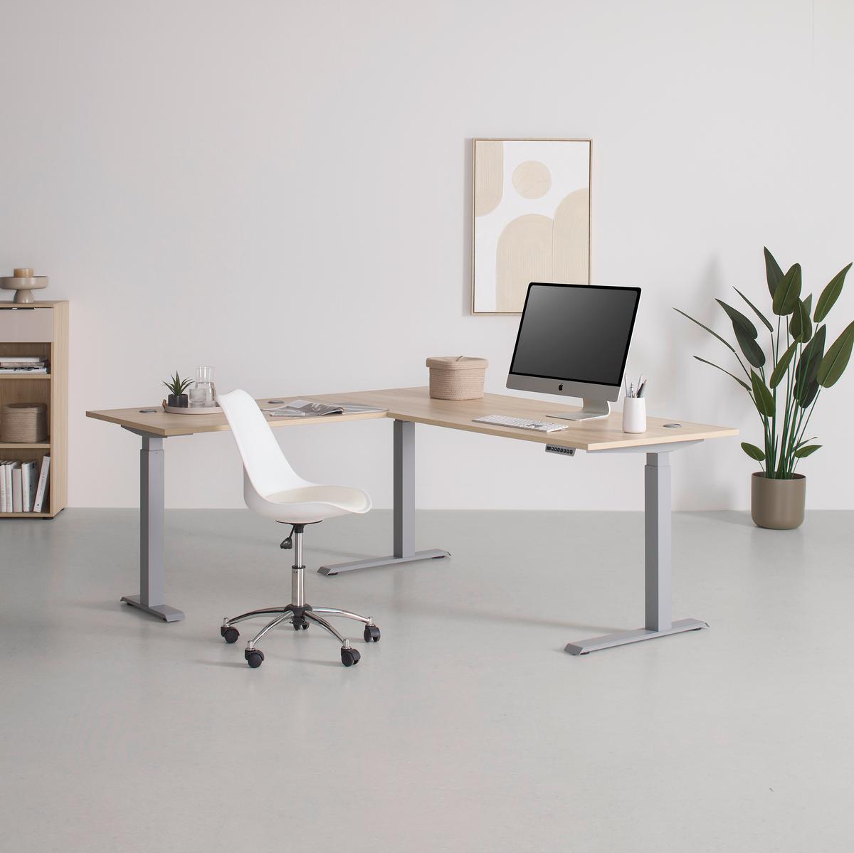 Eckschreibtisch Siena Eiche/Silberfarben - Eichefarben/Silberfarben, MODERN, Holzwerkstoff (185/72/177cm) - Mömax