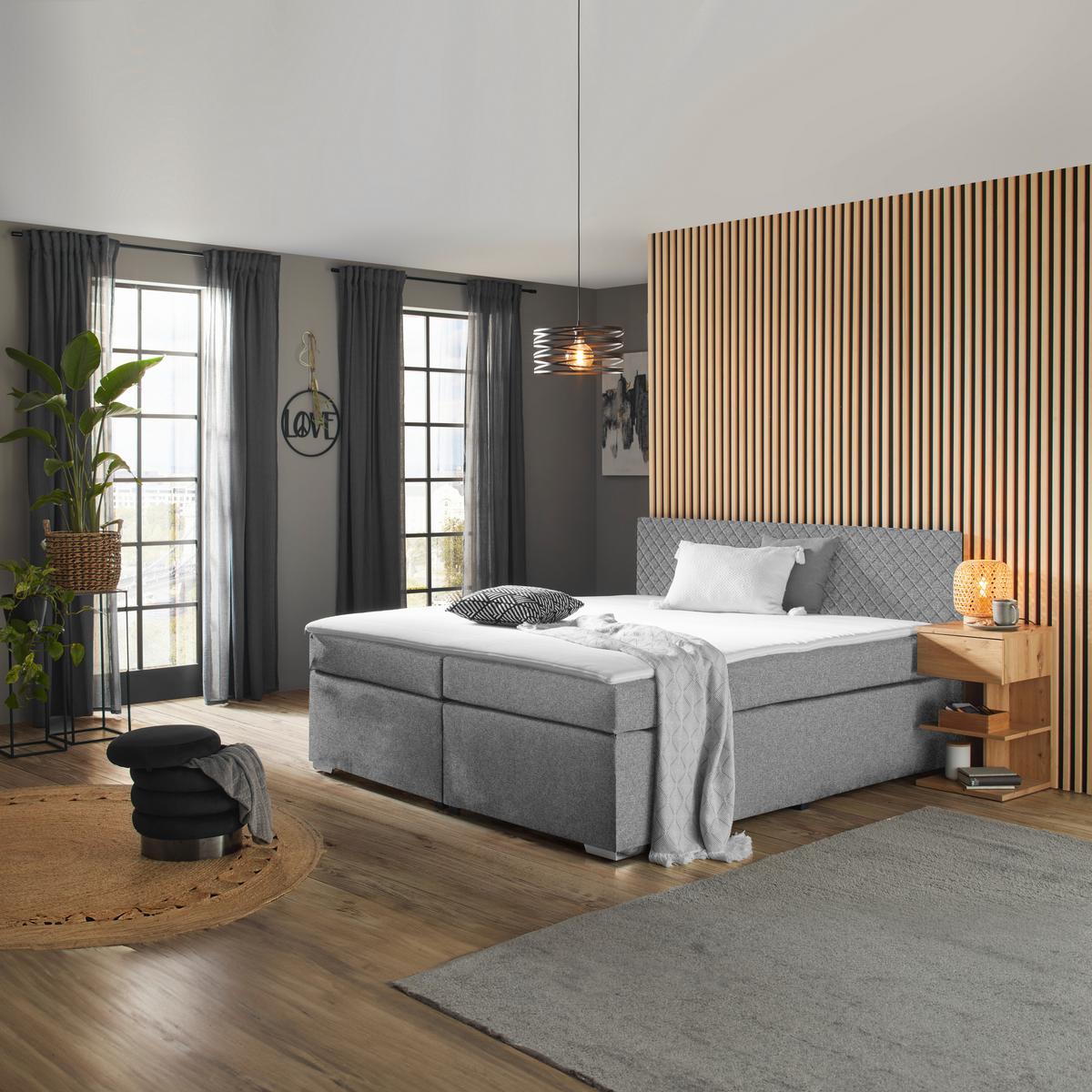 Boxspringbett Mali Based Silberfarben ca. 180x200cm - Chromfarben/Silberfarben, KONVENTIONELL, Textil (180/200cm) - Based