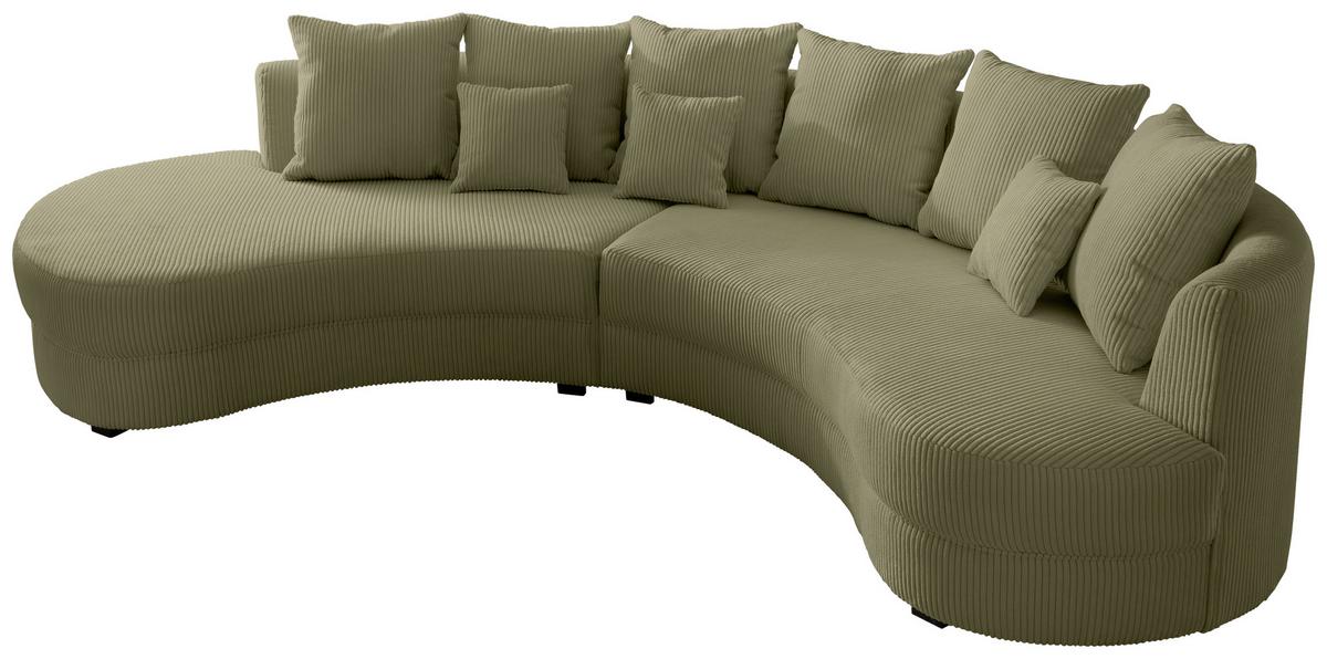 Wohnlandschaft Limoncello m. Hocker ca. 300x160cm Olivgrün - Schwarz/Olivgrün, Design, Kunststoff/Textil (300/160cm) - Livetastic