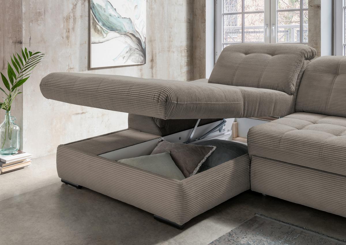 Ecksofa mit Bettkasten Rigatti ca. 184x314 cm Graubraun - Graubraun/Schwarz, MODERN, Textil/Metall (184/314cm) - Livetastic