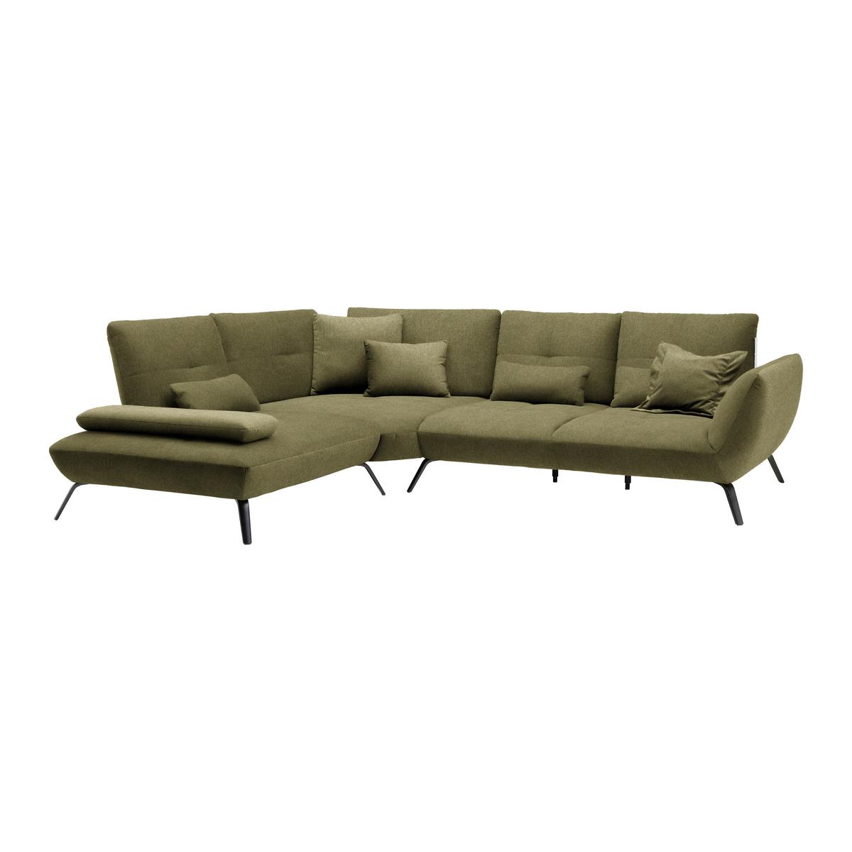 Wohnlandschaft Trendy Olivgrün - Schwarz/Olivgrün, MODERN, Holzwerkstoff/Textil (250/93/310cm) - Premium Living