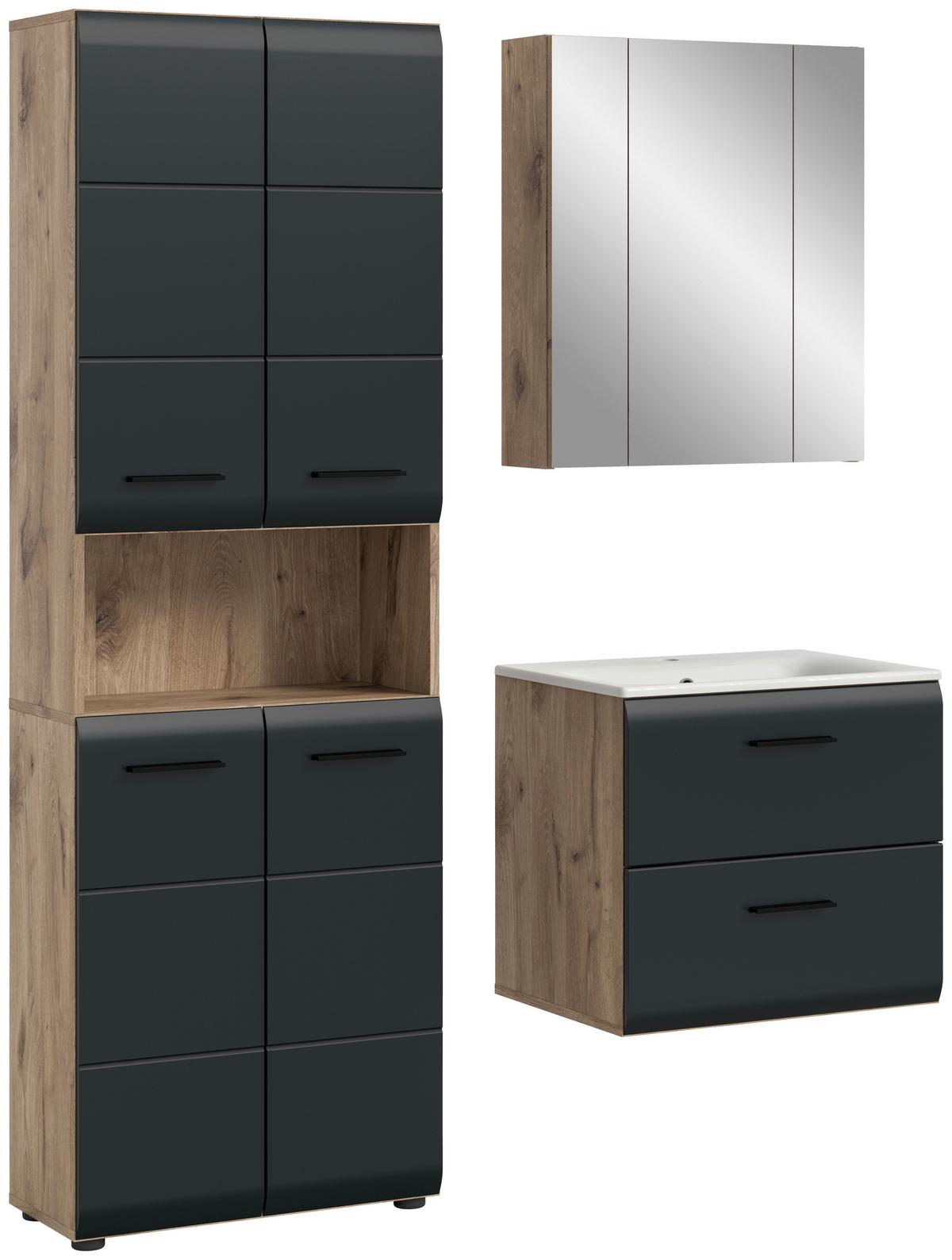 Badezimmer Ice 3-tlg. Schwarz/Eiche dunkel - Eiche dunkel/Schwarz, Basics, Keramik/Holzwerkstoff (120cm) - MID.YOU