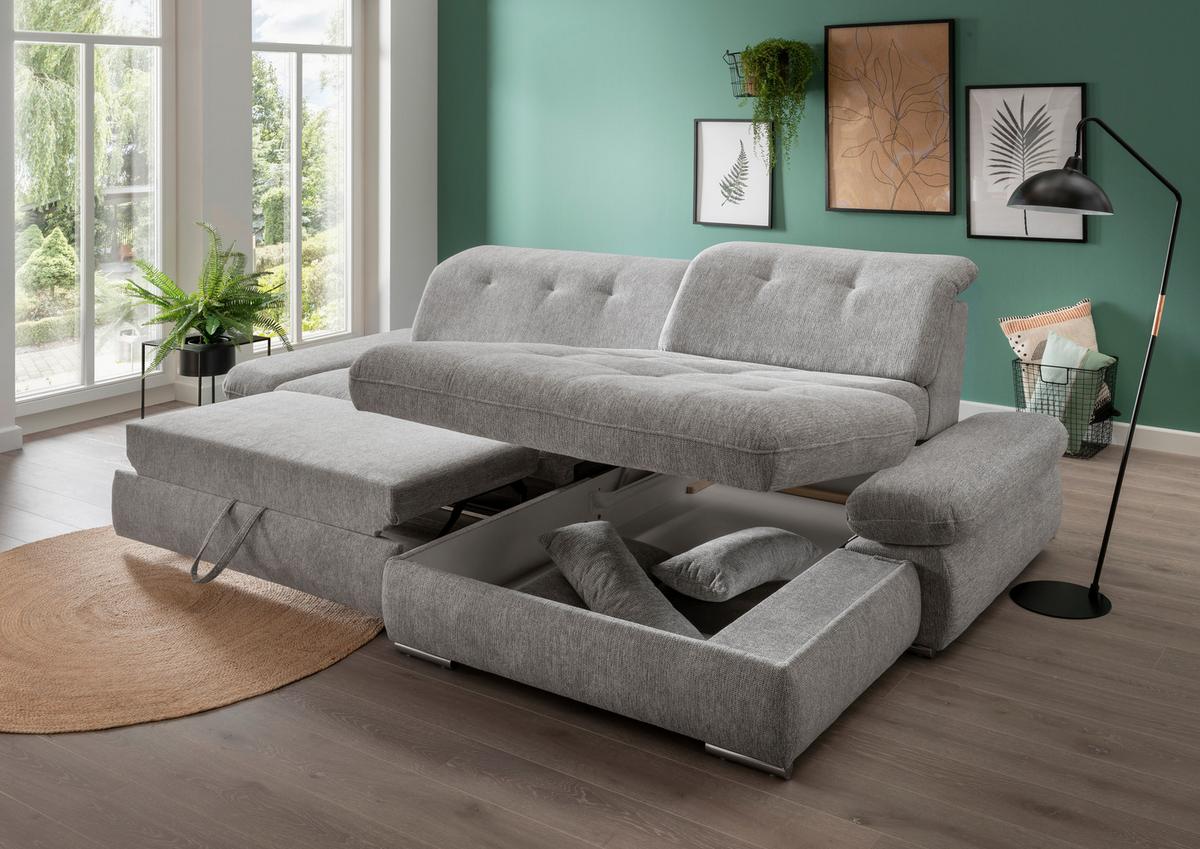 Wohnlandschaft Dalida Silberfarben Chenille - Chromfarben/Silberfarben, Design, Textil/Metall (300/196cm) - Livetastic