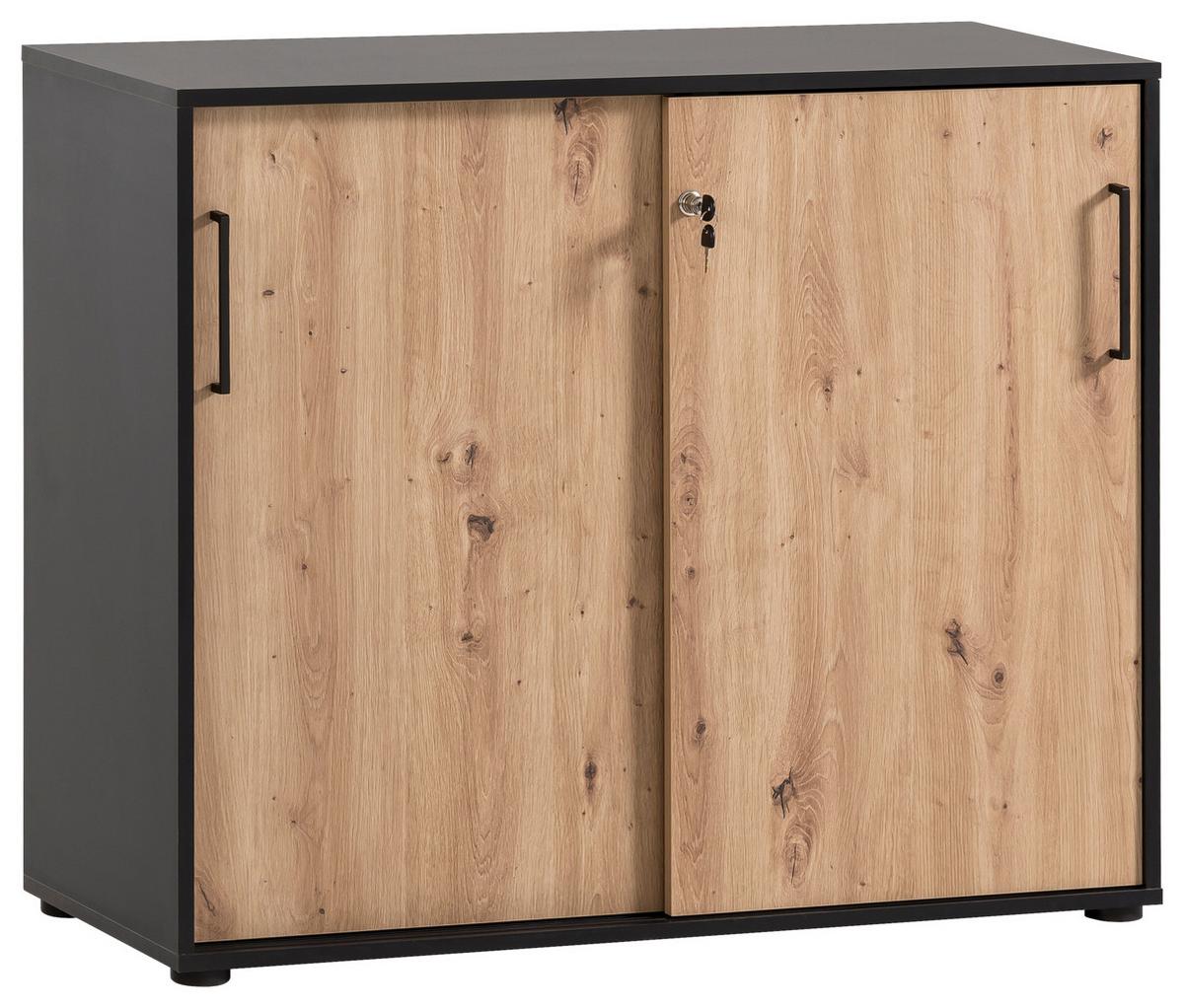 Aktenschrank Aino U 1000 ST Schwarz/Eiche Artisan - Schwarz/Eiche Artisan, MODERN, Holzwerkstoff (100,1/83,6/41cm) - MID.YOU