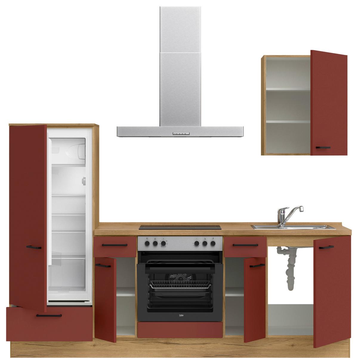 Küchenblock Easytouch Low m. Geräten Dunkelrot - Eichefarben/Schwarz, MODERN, Holzwerkstoff/Metall (240cm) - Nobilia