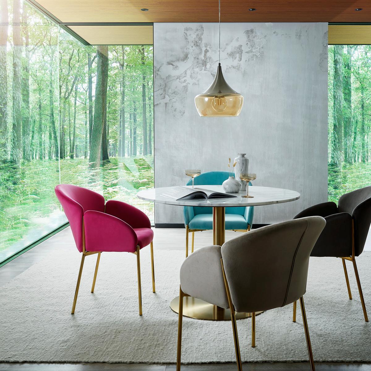 ZESTAW KRZESEŁ Z PODŁOKIETNIK. SUNNY RETRO 2ER SET -TREND- - kolor złoty/taupe, Trend, metal/tkanina (48/79/62cm) - Livetastic