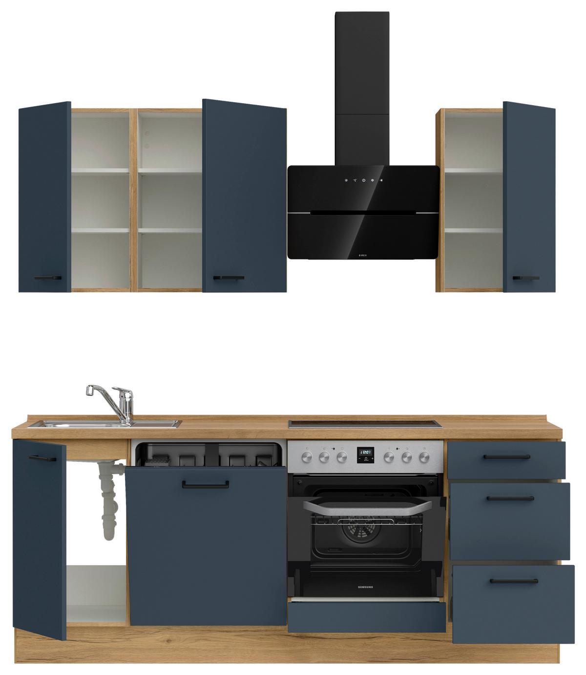 Küchenblock Easytouch High m. Geräten Dunkelblau - Eichefarben/Schwarz, MODERN, Holzwerkstoff/Metall (210cm) - Nobilia