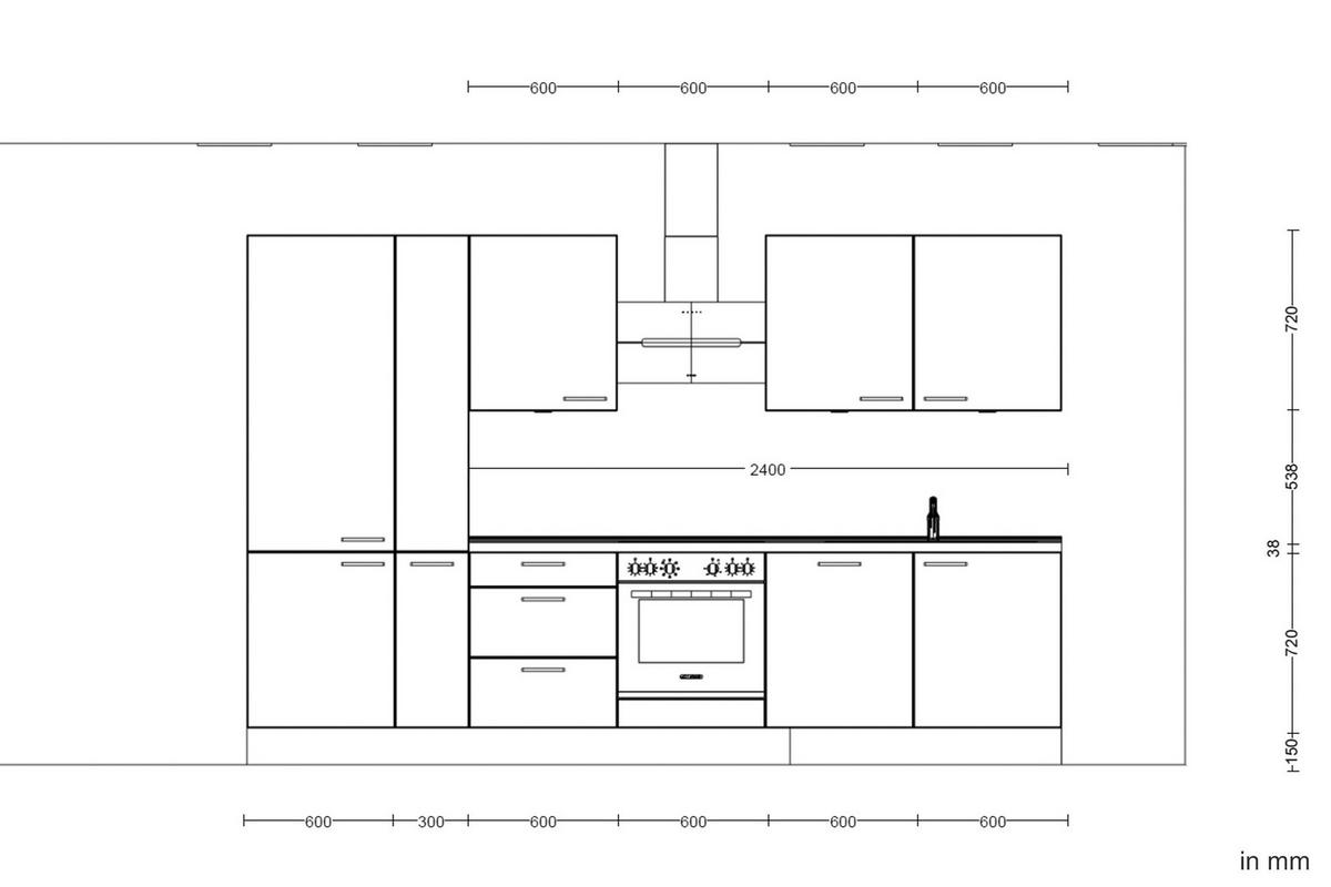 Küchenblock Structura High m. Geräten Eiche dunkel - Eiche dunkel/Schwarz, MODERN, Holzwerkstoff/Metall (330cm) - Nobilia