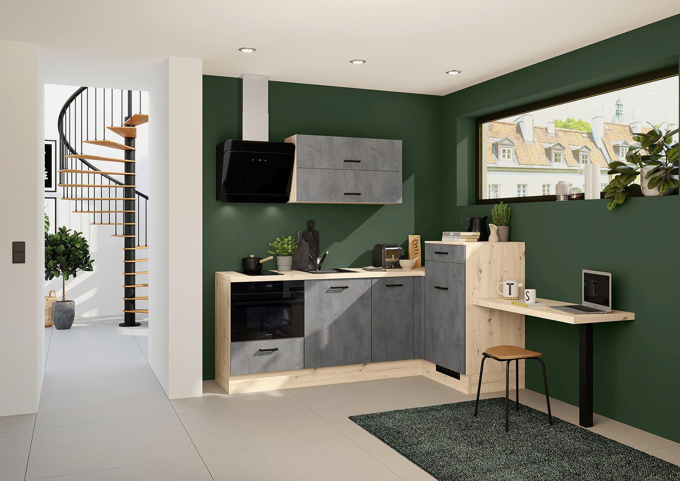 Eckküche IBZ ohne Geräte ca. 225x241 cm Grau - Eichefarben/Schwarz, Design, Holzwerkstoff/Metall (225/241cm) - Impuls