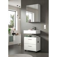 Badezimmer Ice Weiß/Weiß Hochglanz 2-teilig - Weiß Hochglanz/Silberfarben, Trend, Glas/Holzwerkstoff (60cm) - MID.YOU