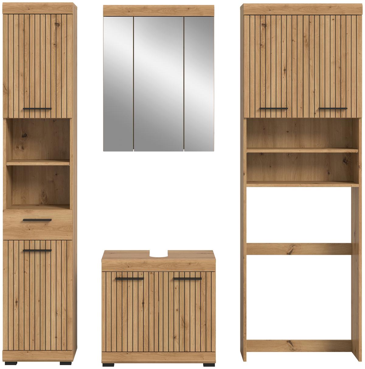 Badezimmer Scout Eiche Artisan 4-teilig - Schwarz/Eiche Artisan, Trend, Glas/Holzwerkstoff (160cm) - MID.YOU