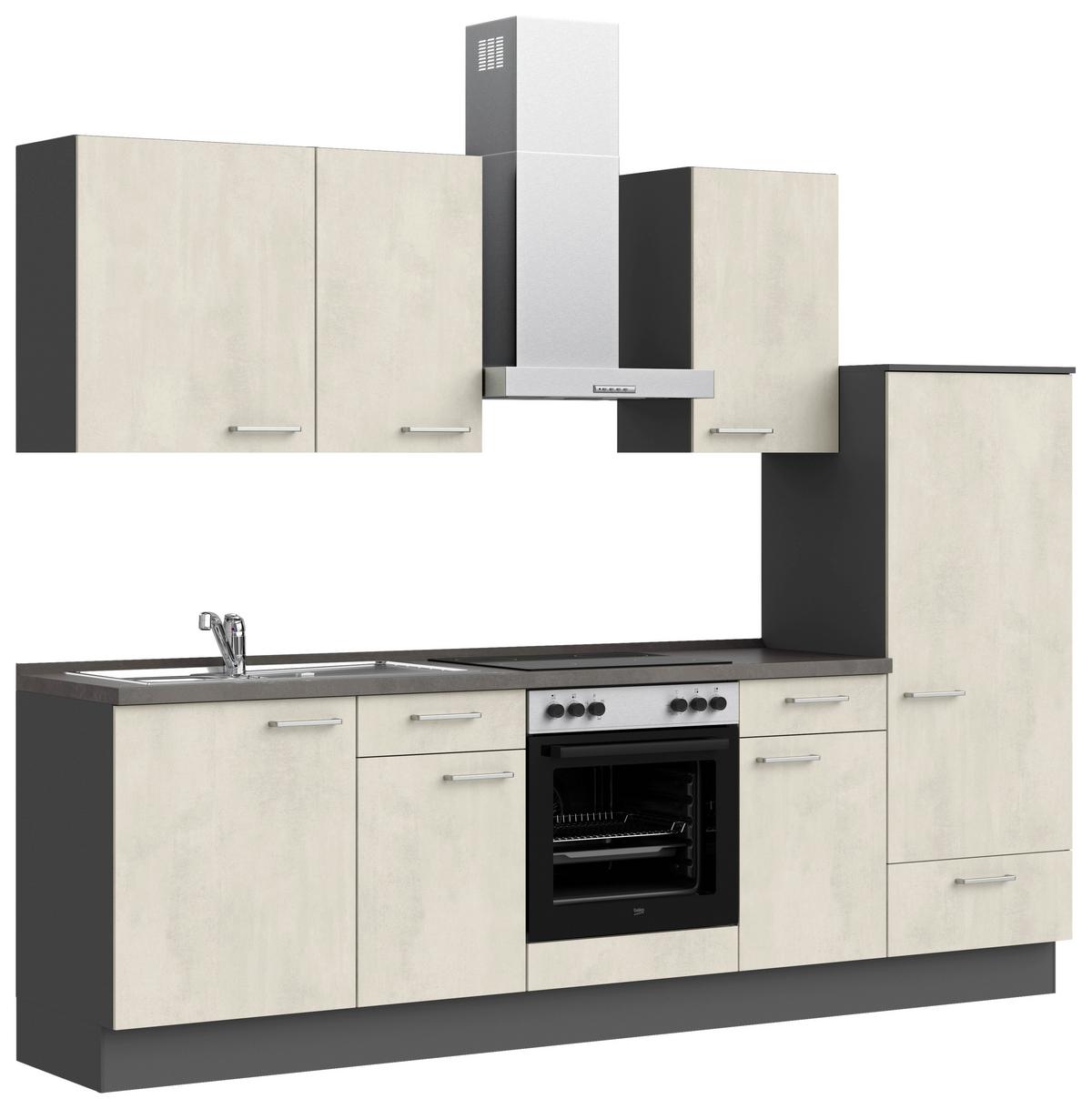 Küchenblock Riva High m. Geräten Weiß - Schieferfarben/Edelstahlfarben, MODERN, Holzwerkstoff/Metall (270cm) - Nobilia