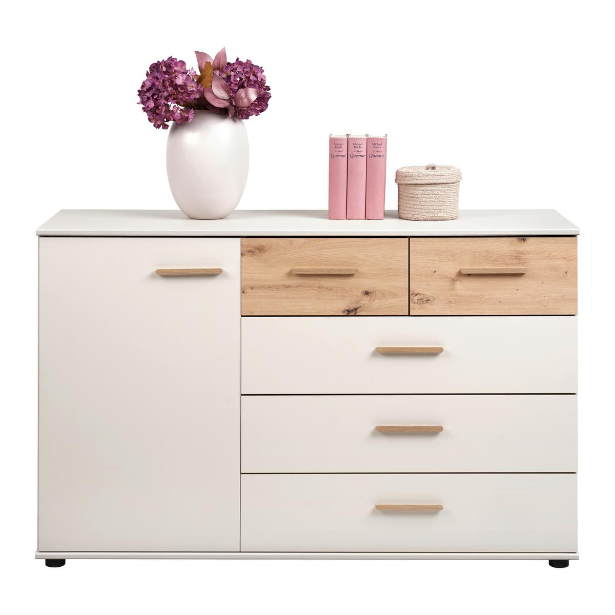 Kommode Lumio Kaschmir/Eiche Artisan - Kaschmir/Schwarz, KONVENTIONELL, Holzwerkstoff/Kunststoff (130/83/41cm) - Mömax