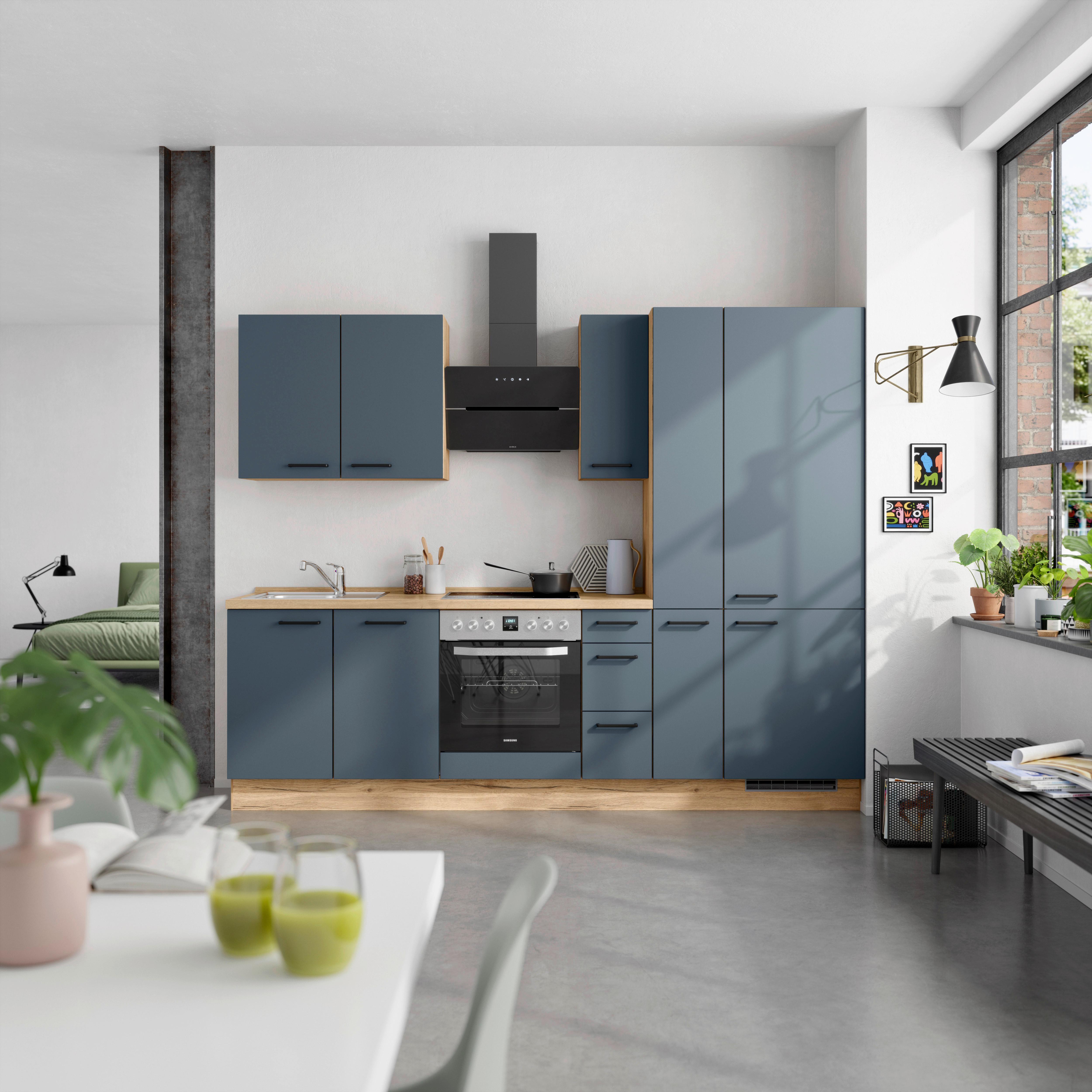 Küchenblock Easytouch High m. Geräten Dunkelblau - Eichefarben/Schwarz, MODERN, Holzwerkstoff/Metall (270cm) - Nobilia