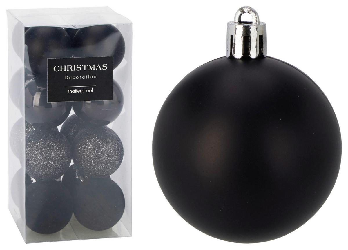 Christbaumkugel-Set Romy Schwarz 16-teilig - Schwarz, KONVENTIONELL, Kunststoff (5cm) - Mömax