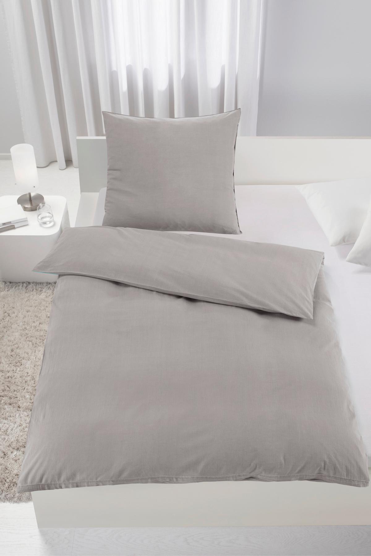 Bettwäsche Stone Washed Uni XL Hellgrau ca. 155x220cm - Hellgrau, MODERN, Textil (155/220cm) - Modern Living
