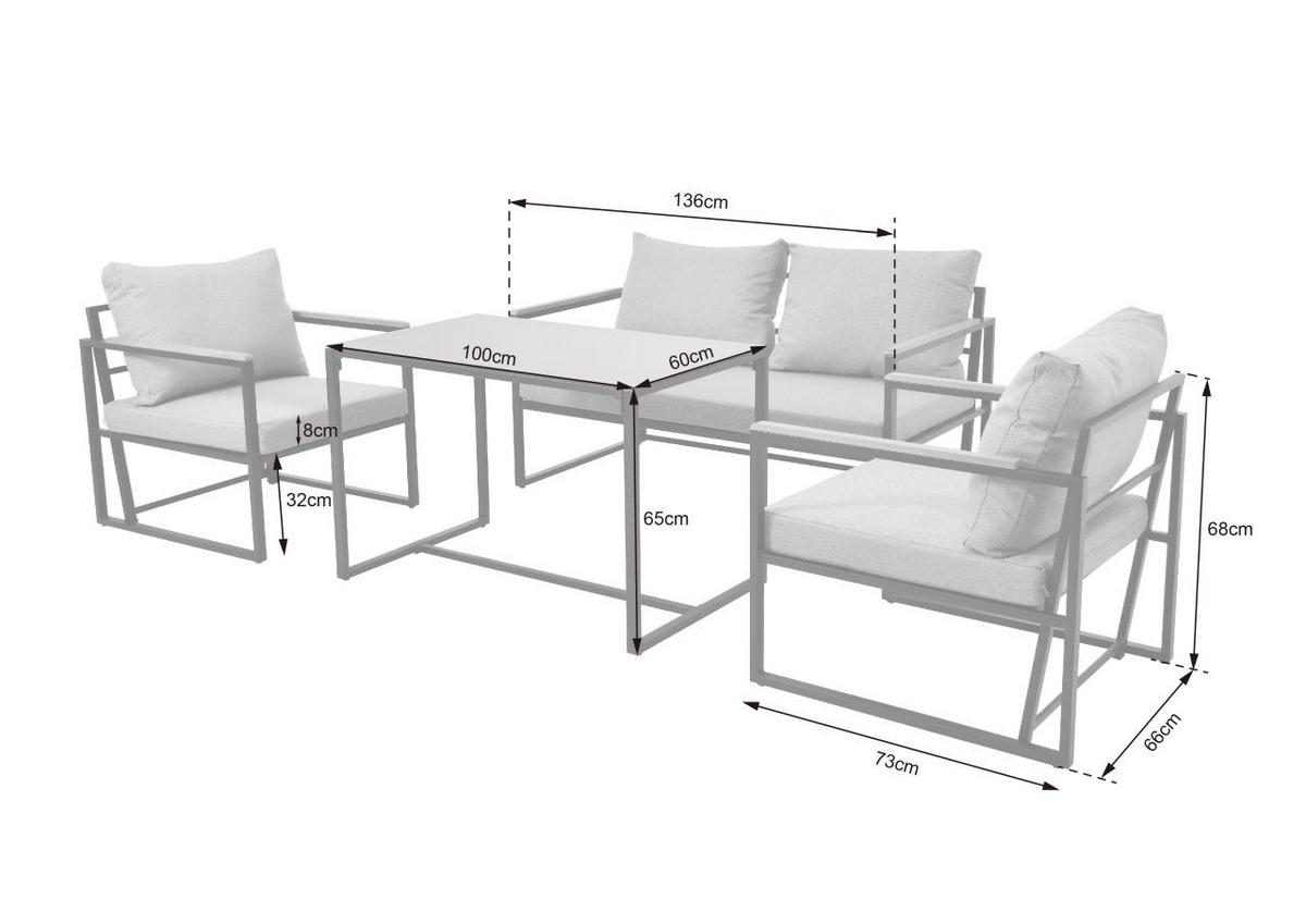 Lounge Garnitura Messina, Črna, Siva, 4-Delni Set - siva/črna, Moderno, kovina/steklo (66/68/73cm) - Beldano