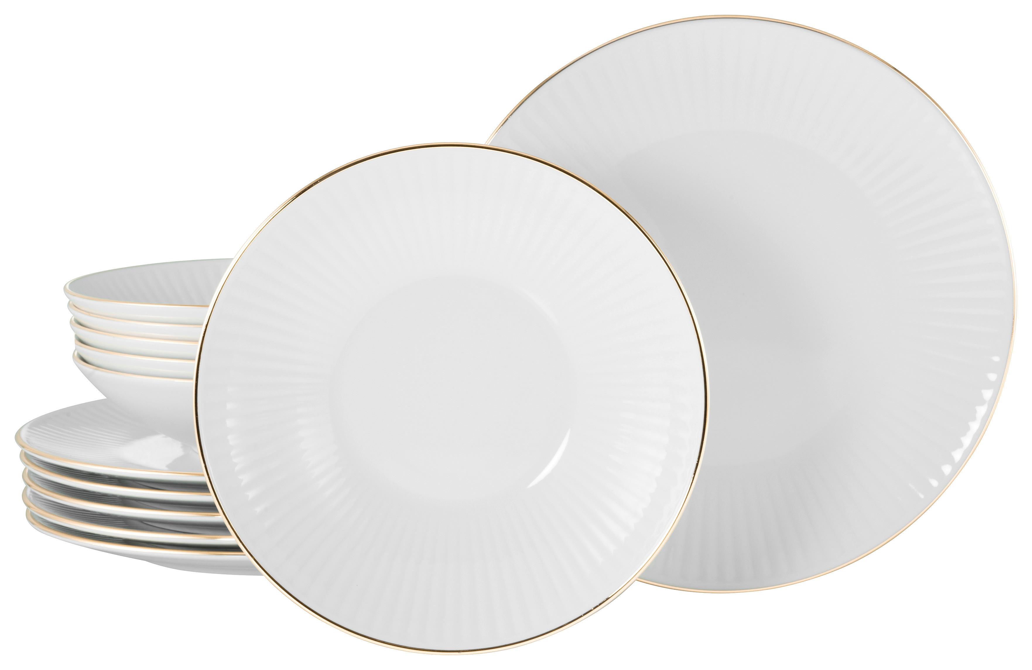 Jedilni Servis Valencia, 12-Delni - zlate barve/bela, Design, keramika - Creatable