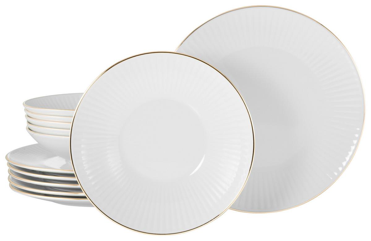 Jedilni Servis Valencia, 12-Delni - zlate barve/bela, Design, keramika - Creatable