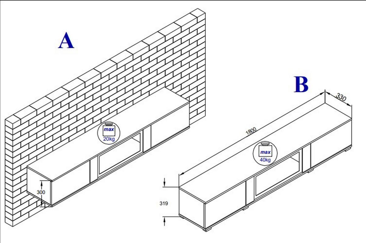 WOHNWAND CARO - Weiss Hochglanz/Eiche Wotan, Trend, Glas/Holzwerkstoff (262/141,9/33cm) - P & B