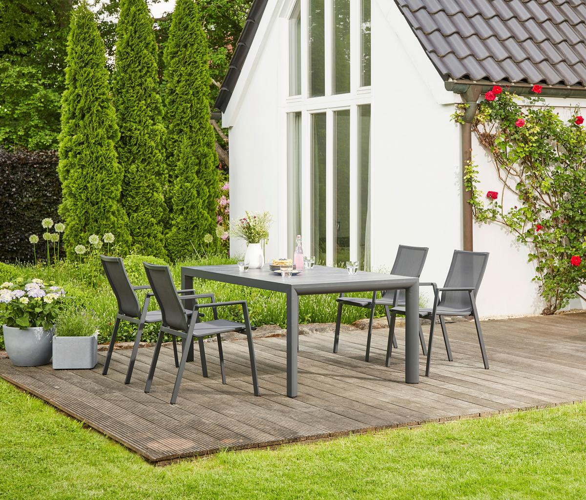 Gartentischgruppe Reno 5-tlg. Anthrazit - Anthrazit, Basics, Keramik/Kunststoff (100/88/180cm) - Siena Garden