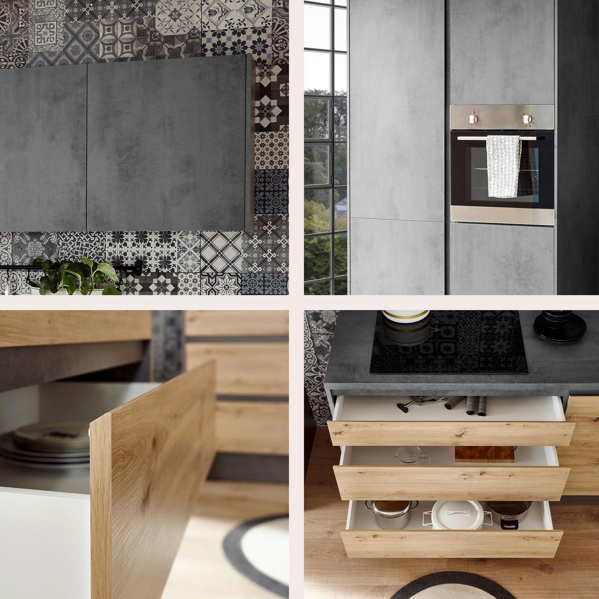 Küchenblock in Anthrazit/ Eichefarben ´TROJA+E´ - Anthrazit/Eiche Artisan, Design, Holzwerkstoff (335cm) - P & B