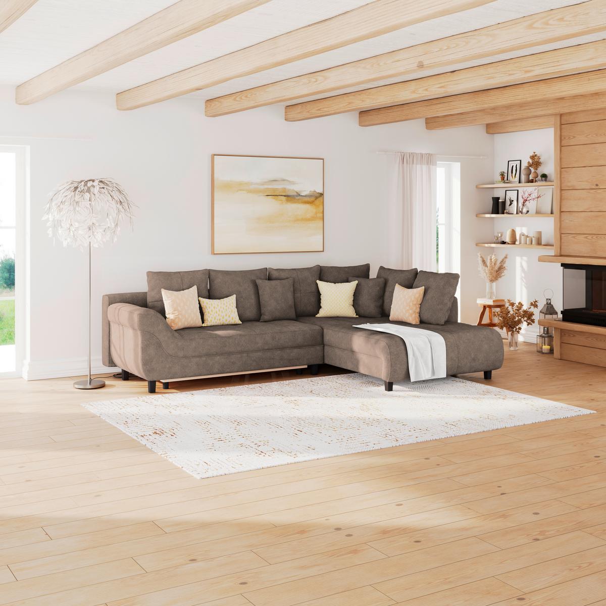 Kutna Garnitura Mendoza - tamno smeđa/siva, Design, tekstil/drvo (309/197cm) - Modern Living
