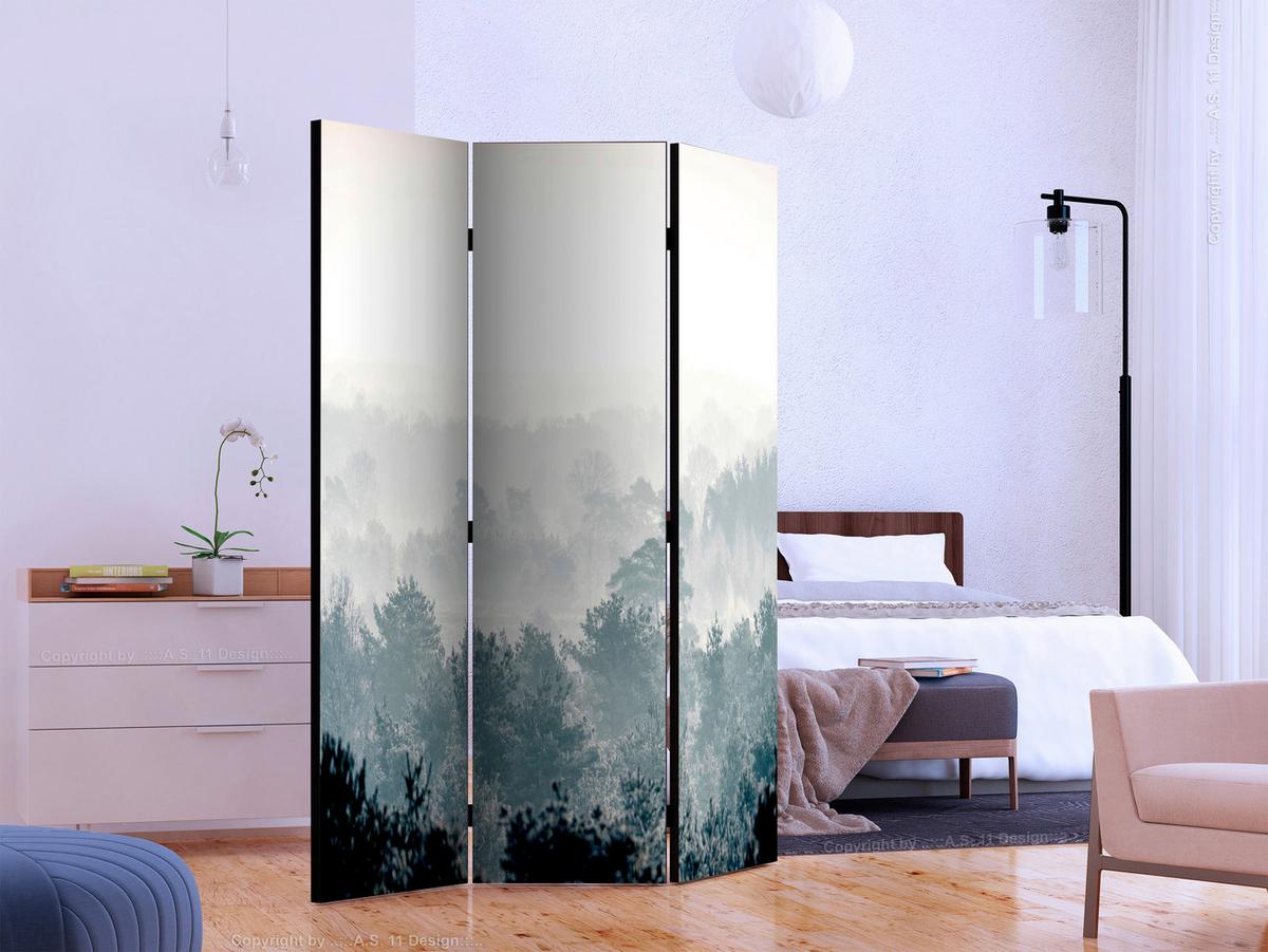 Paravan Winter Forest, 3-Delni, Dvostranski - pastelno modra/sivobela, Basics, tekstil/les (135/172/3cm) - artgeist