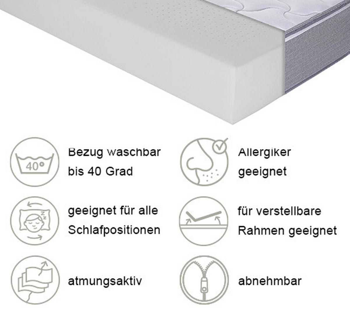 Viscomatratze Boxlike 30 Air H2/3 ca. 90x200cm - Hellgrau/Weiß, Basics, Textil (90/200cm) - MID.YOU