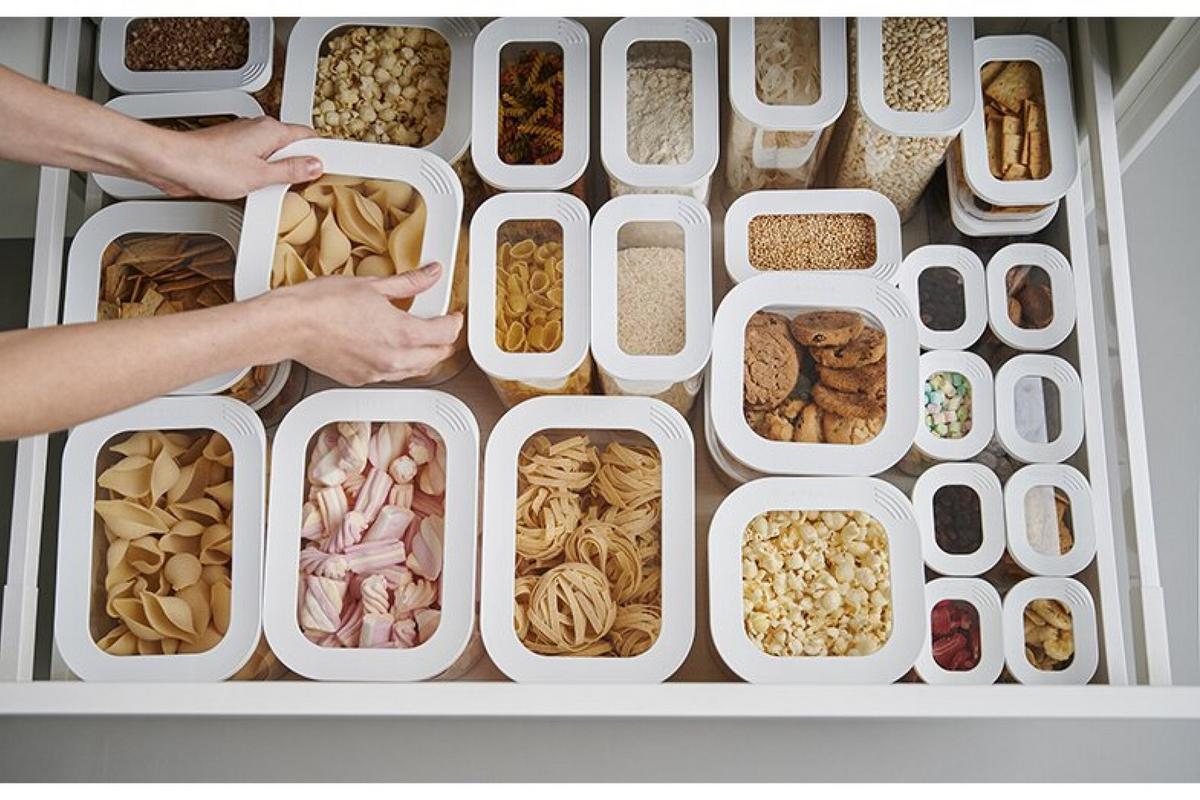 ZESTAW POJEMNIKÓW KUCHENNYCH 106994030600 - przejrzysty/biały, Basics, tworzywo sztuczne (14,7/27,5/23cm) - Mepal